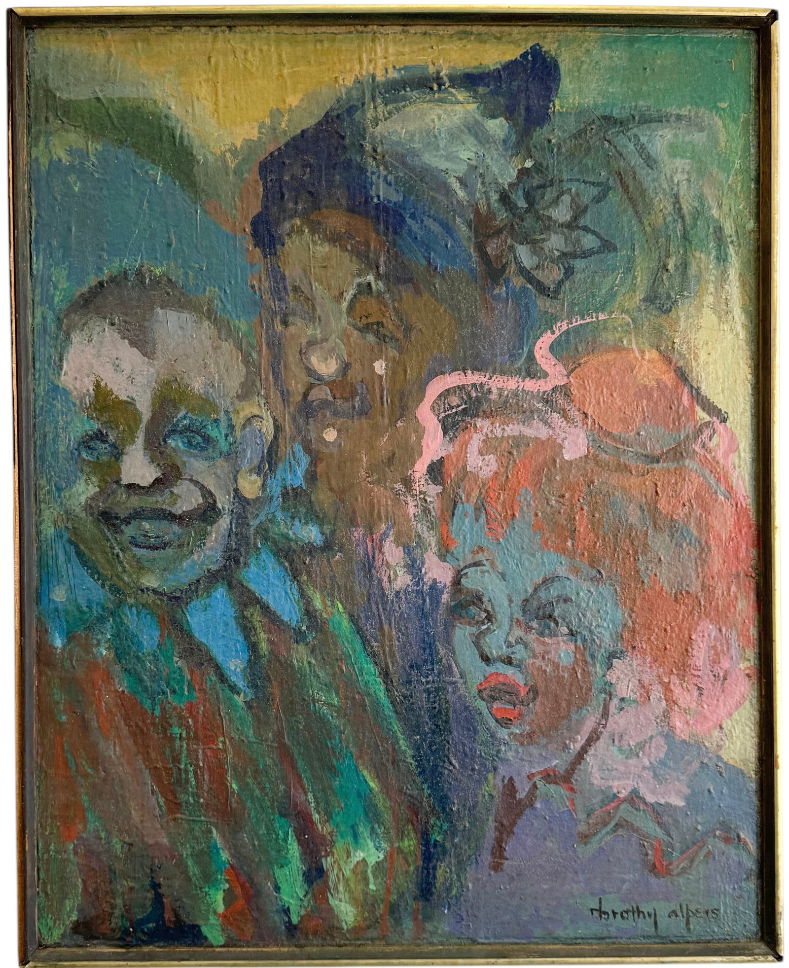 DOROTHY ALPERS Mid-Century Abstract With Figures: Oil on canvas 31.5 x 25.5 in (framed)