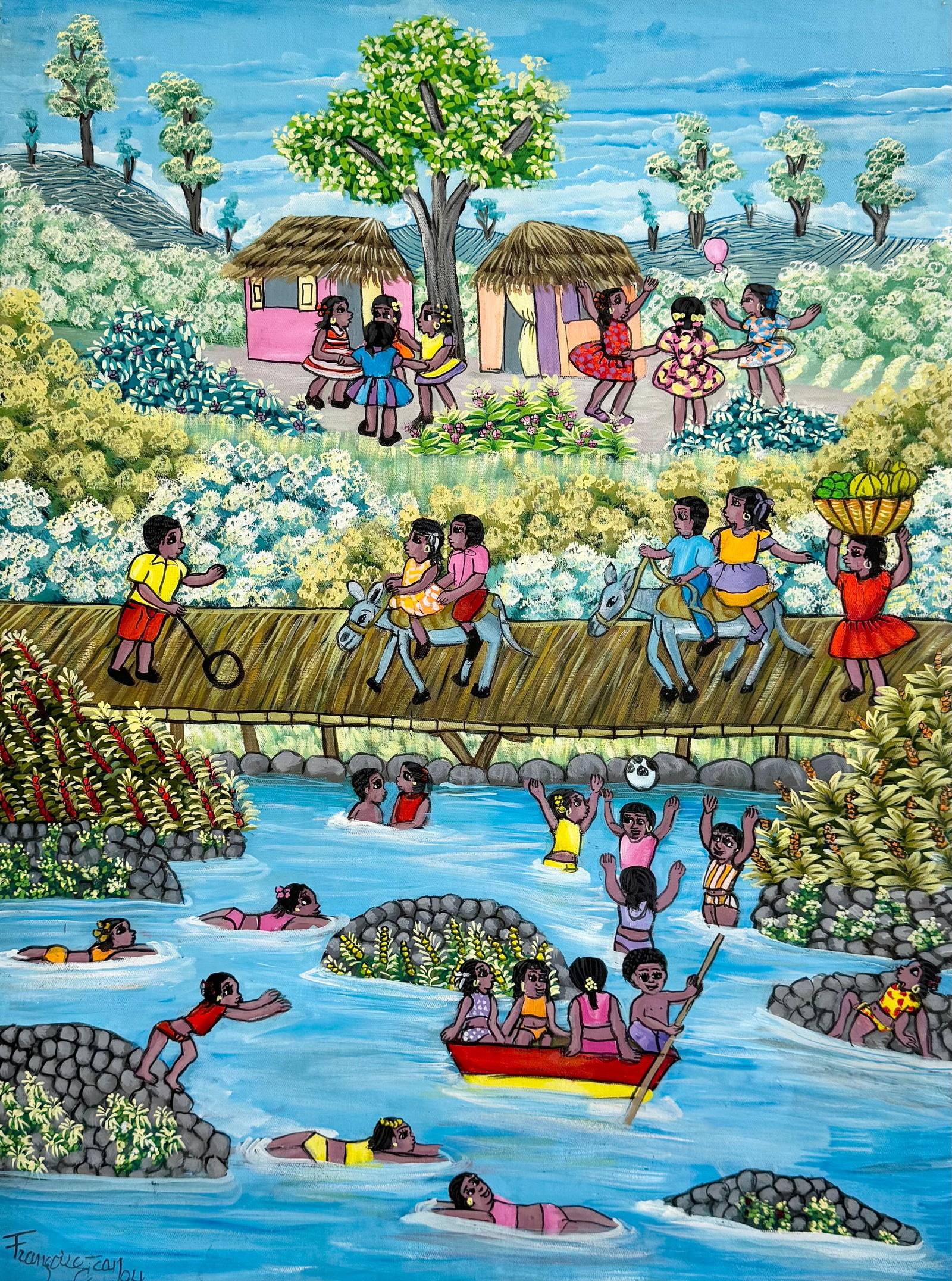 FRANCOISE JEAN (20th c, Haitian) Children Playing (1 of 3)