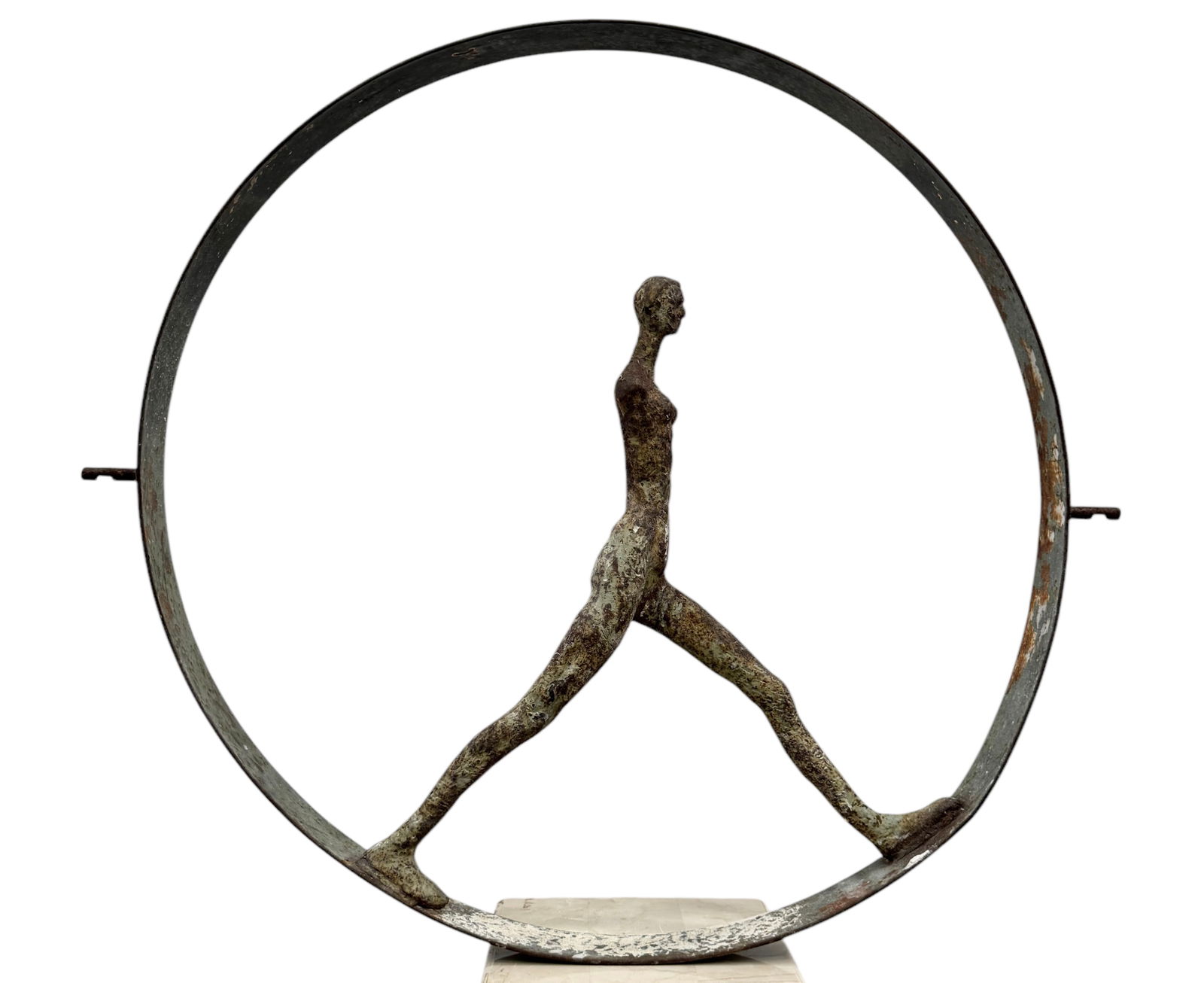 Mid-Century Modern Distressed Metal Figural Sculpture Wheel (1 of 3)