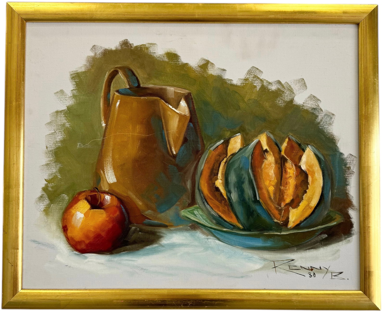 American School Modernist Still Life Of Fruit, Signed: Oil on canvas 14 x 18 in