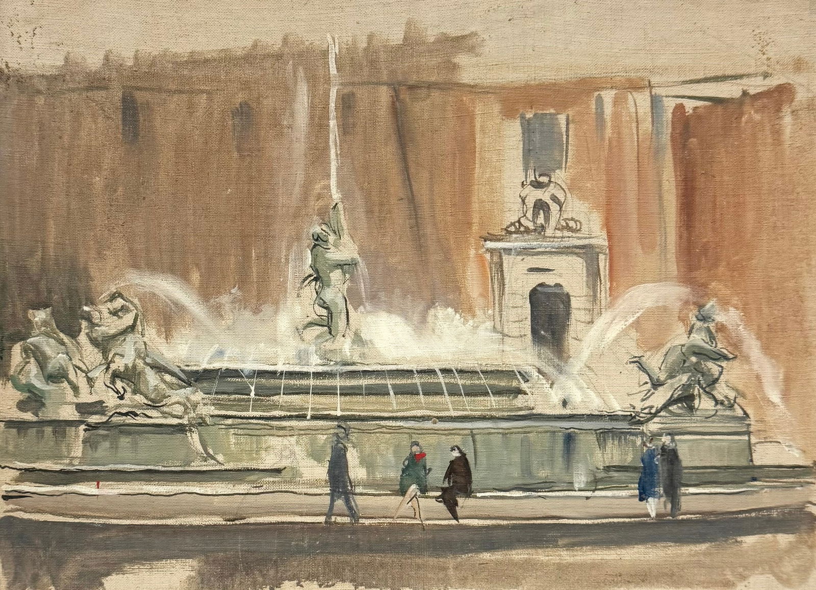 TORE ASPLUND (1903-1978, American) European Trevi Fountain, Italy (1 of 2)