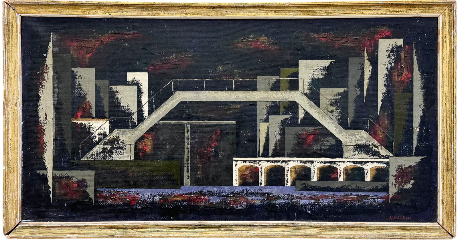 Mid-Century European School Paris City Bridge Scene Signed Hansen1961 (1 of 3)