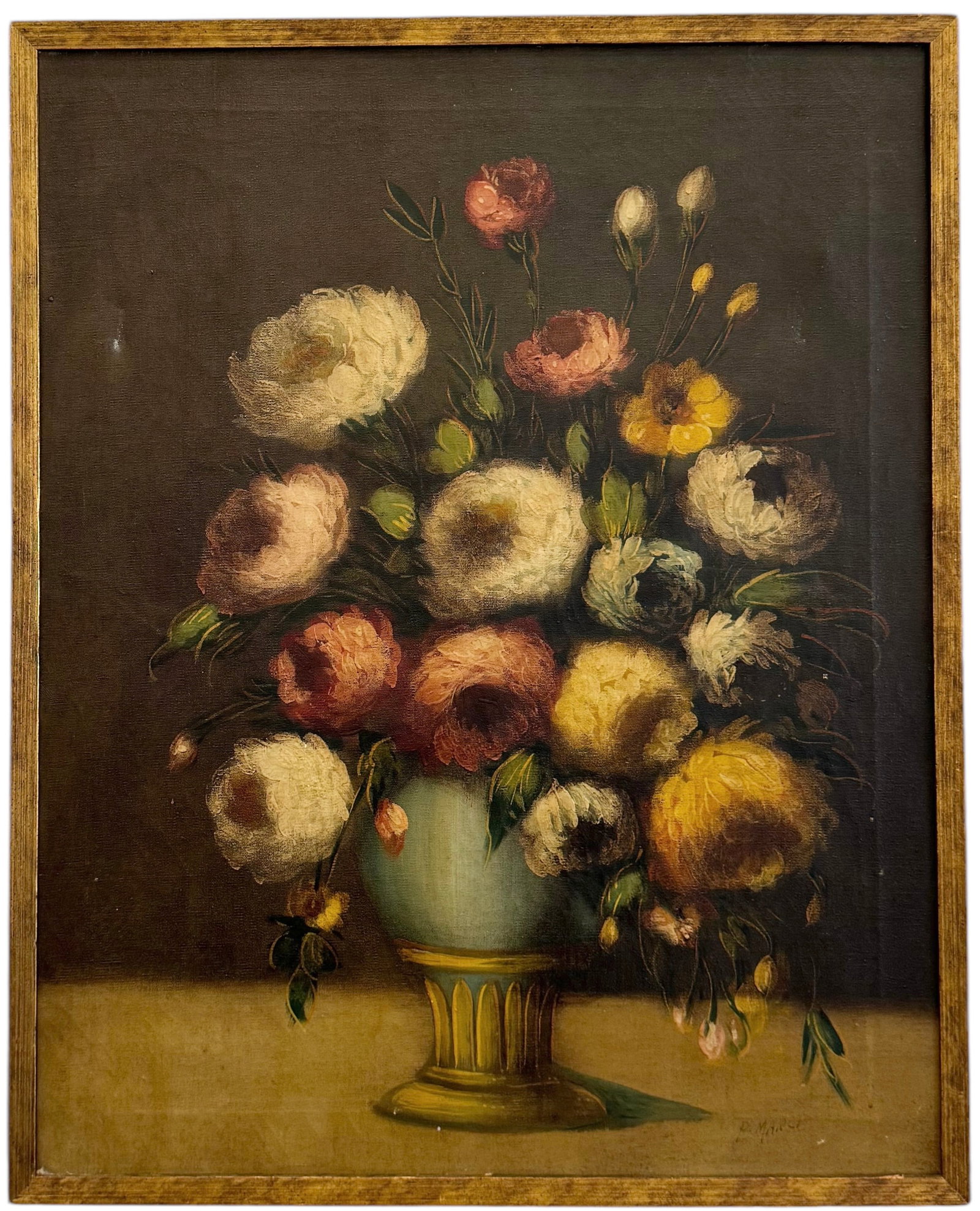 Antique Italian School Still Life Of Flowers, Signed Marci: Oil on canvas 31.5 x 25.5 in (framed)