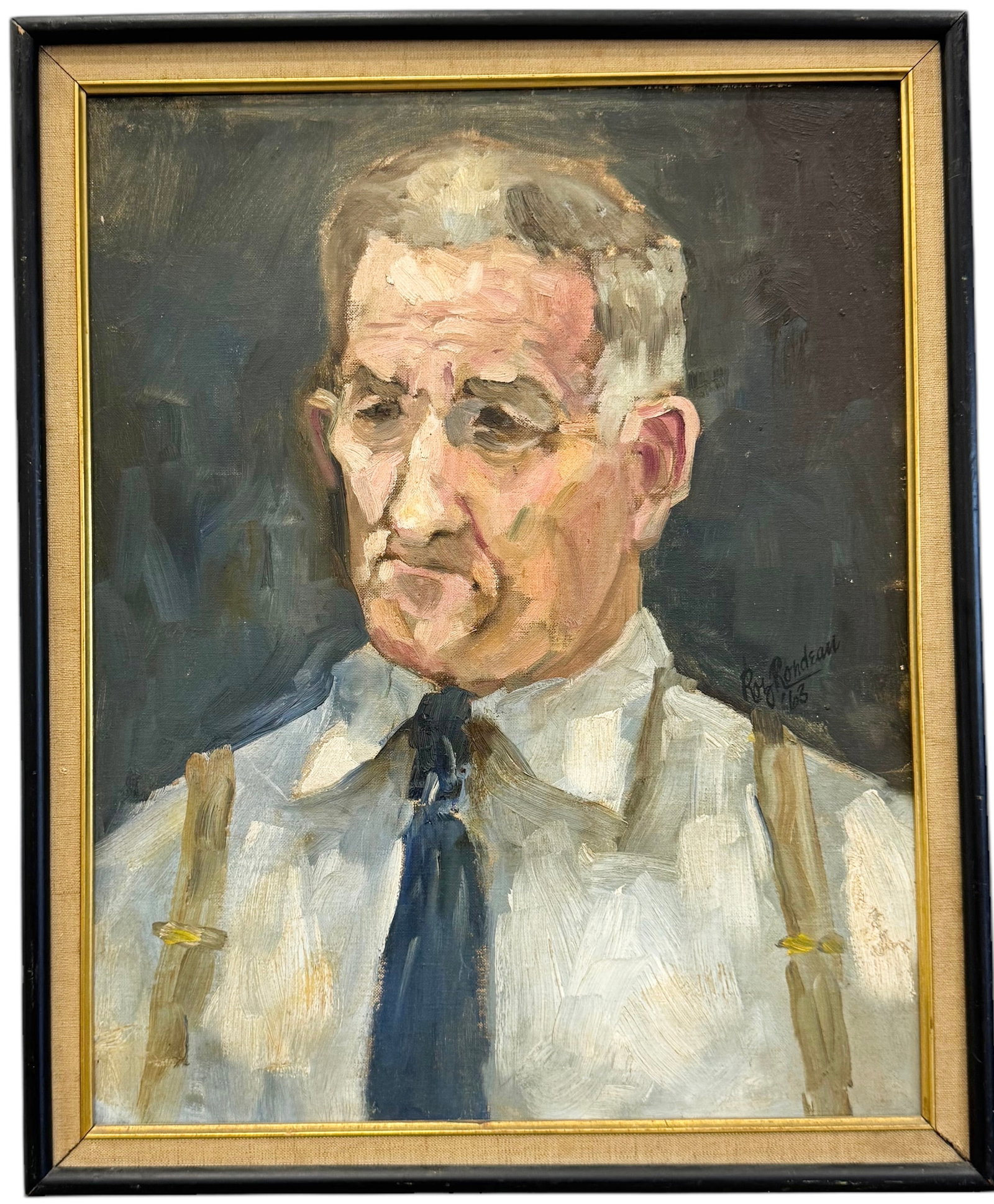ROY RONDEAU American School Impressionist Portrait Of A Businessman 1963: Nicely framed. Oil on board 16 x 20 in