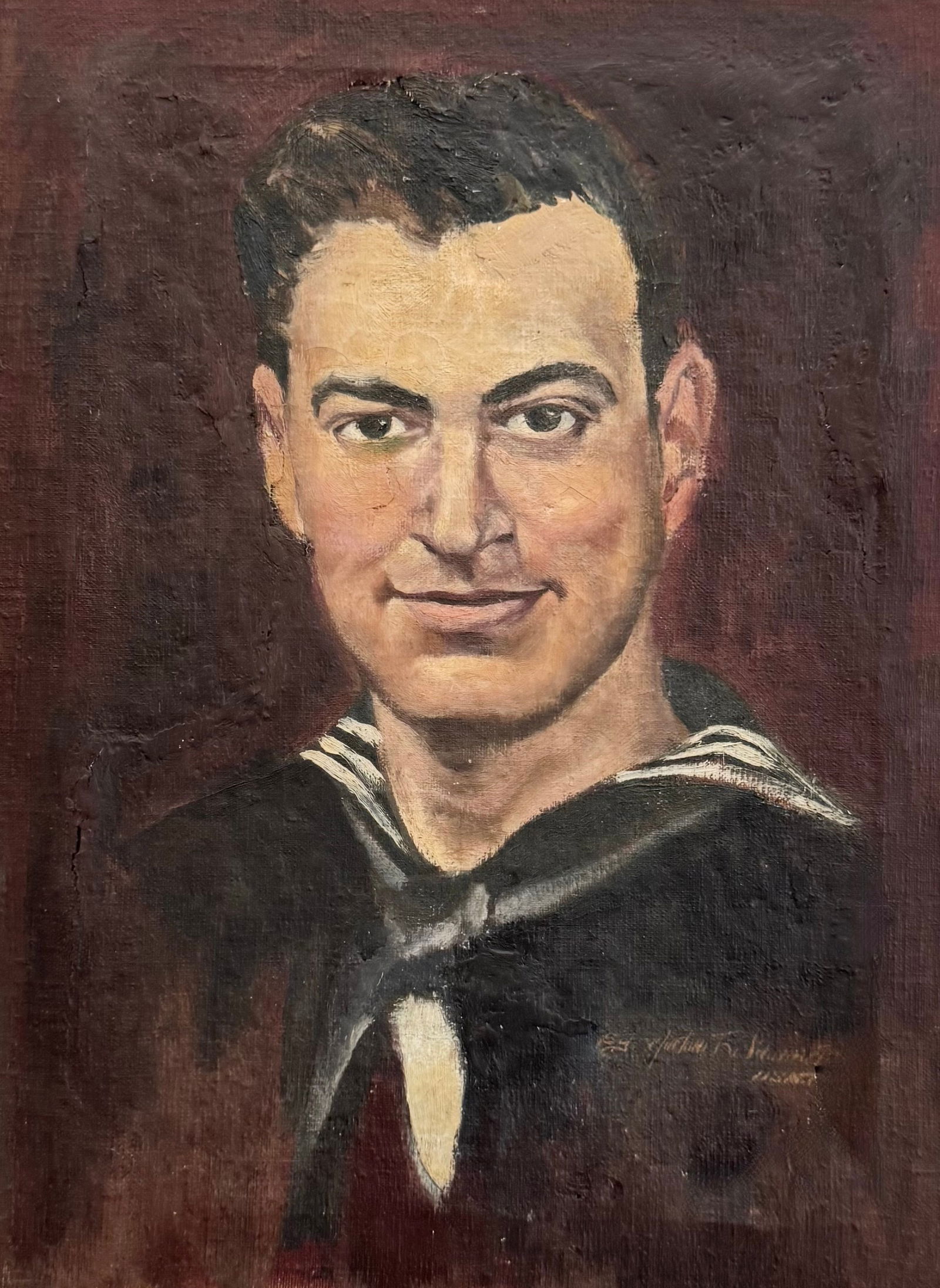 Early 20th Century American School Portrait Of A Handsome Naval Officer / Sailor, Signed (1 of 2)