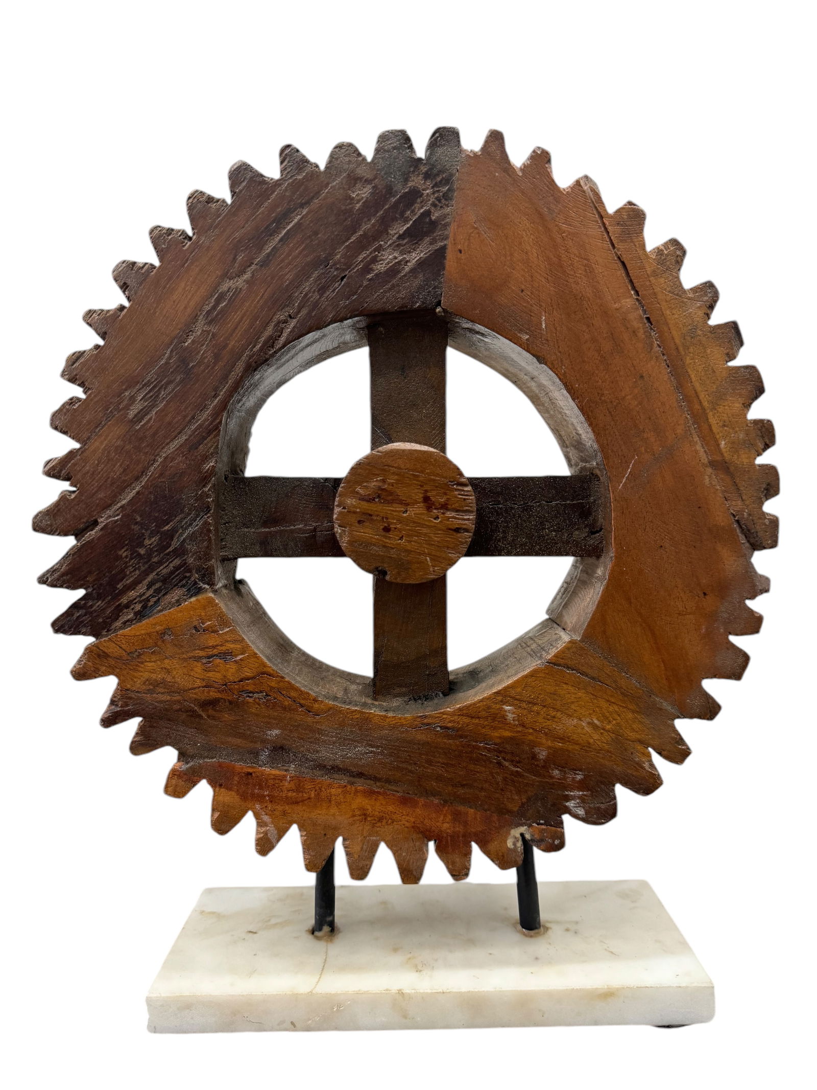 Antique Solid Wood Foundry Gear Wheel Sculpture (1 of 4)
