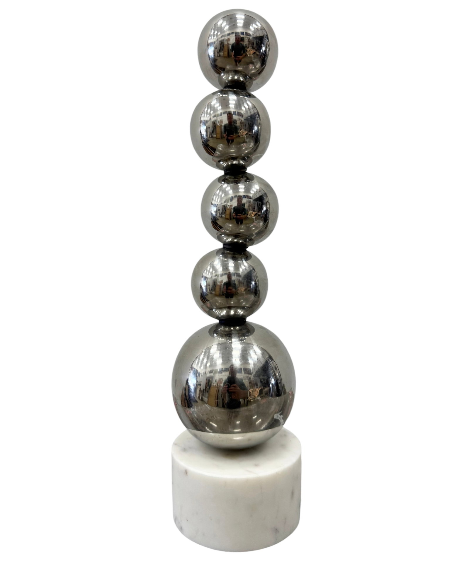Contemporary Metal Chromed Sculpture: Size 14 x 3.5 in