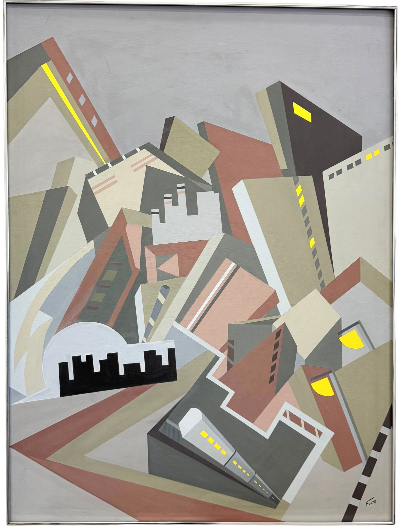 Large American School Hard Edge Constructivist City Scape Abstract (1 of 4)