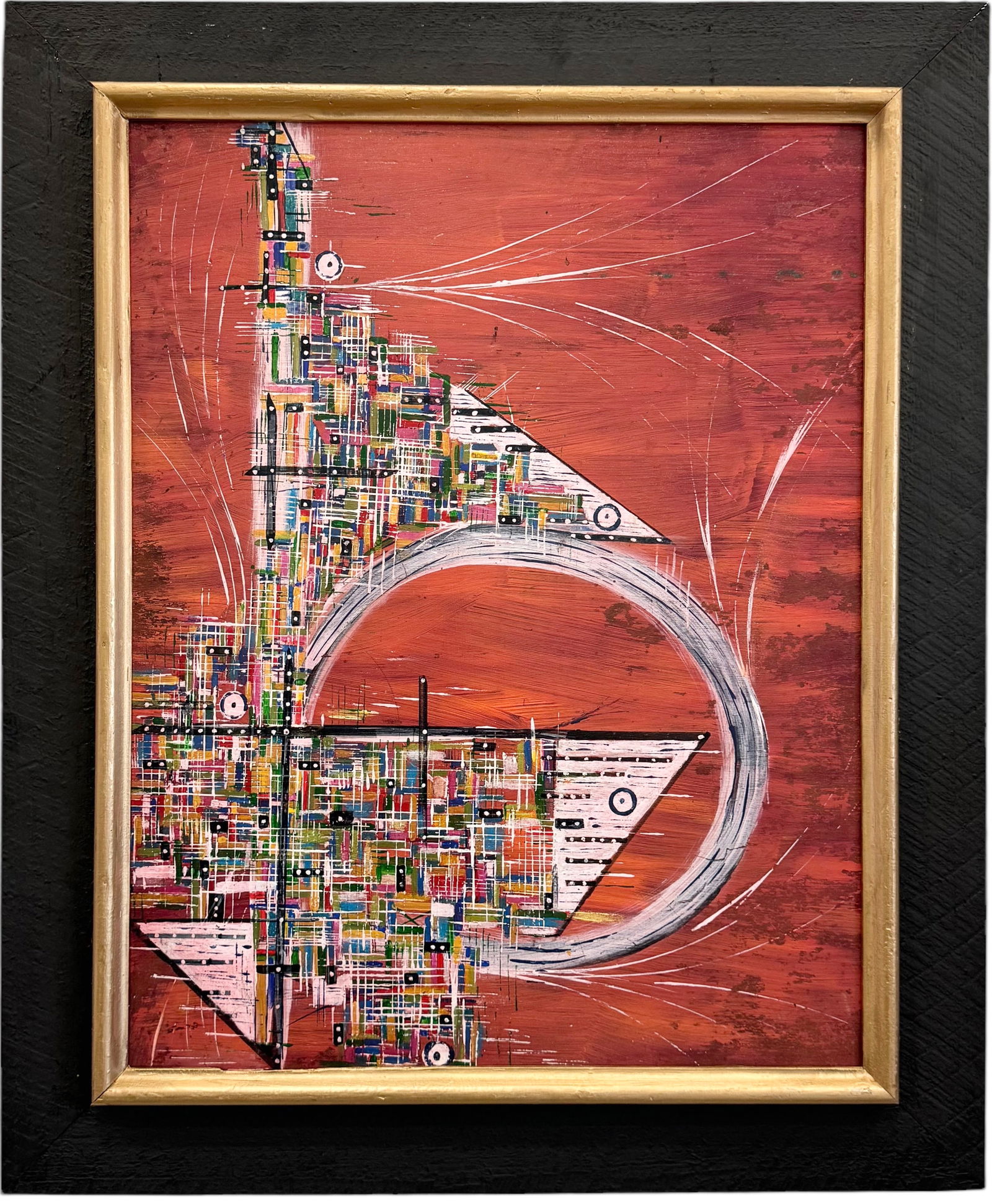 Nicely Framed Linear Abstract Expressionist Painting, Unsigned (1 of 3)