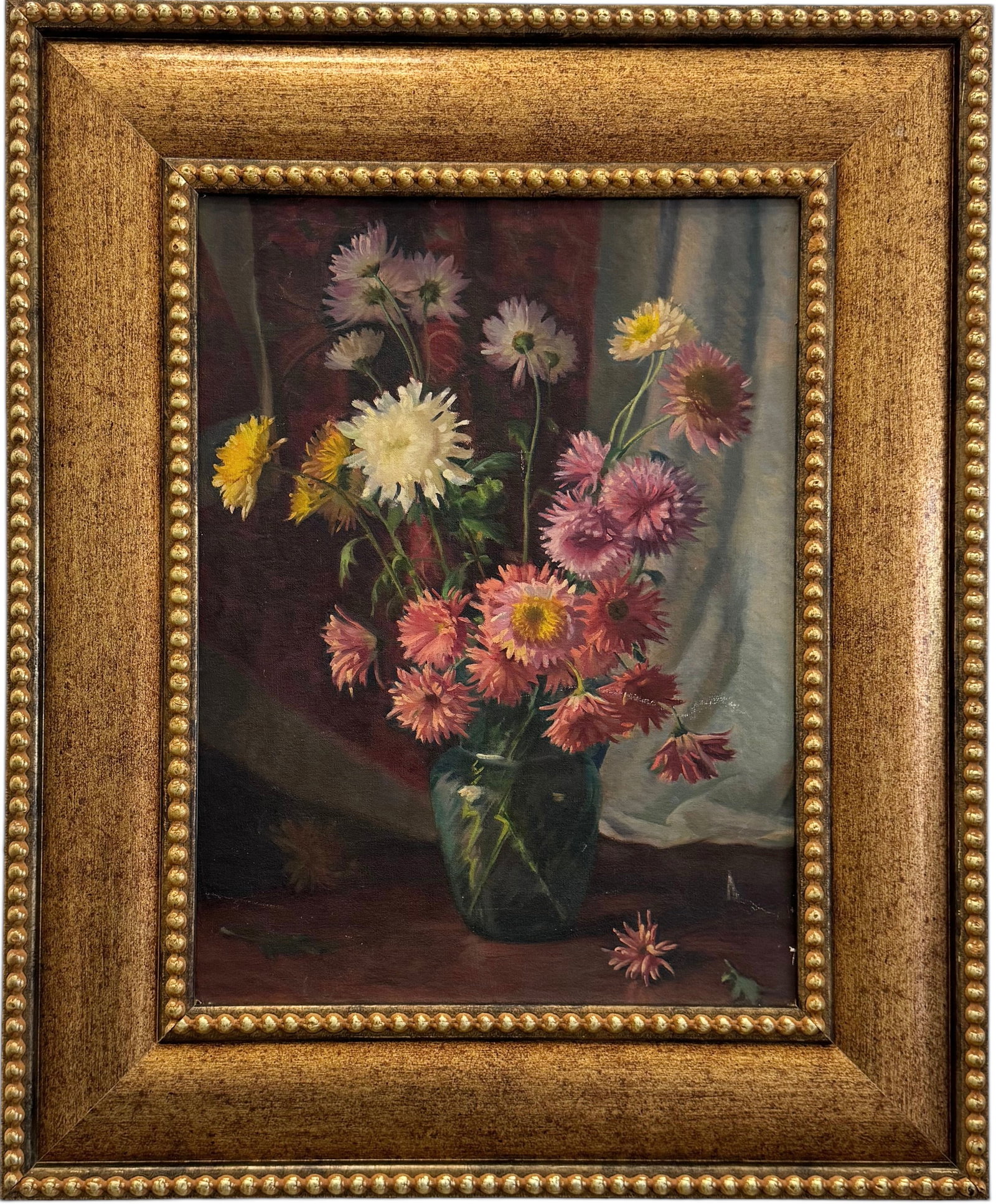 Early 20th Century American School Still Life Of Flowers: Oil on canvas laid on board 24 x 18 in, 34.5 x 28.5 in (framed)