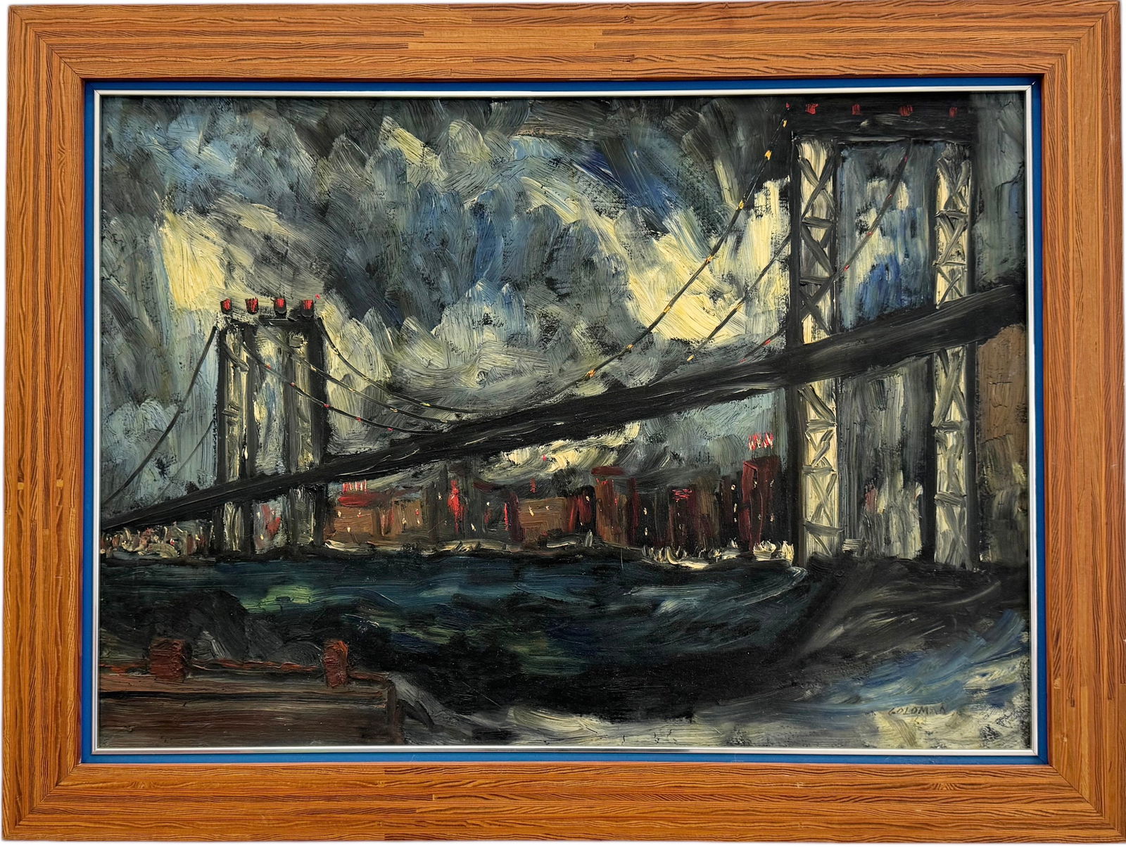 1960's Mid-Century Manhattan Bridge Painting Signed Goldman (1 of 3)