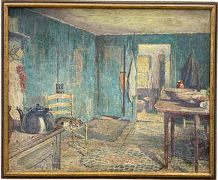 ARTHUR E. SCHNEIDER (1866 - 1942, American) Interior With Cat, Wisconsin Artist