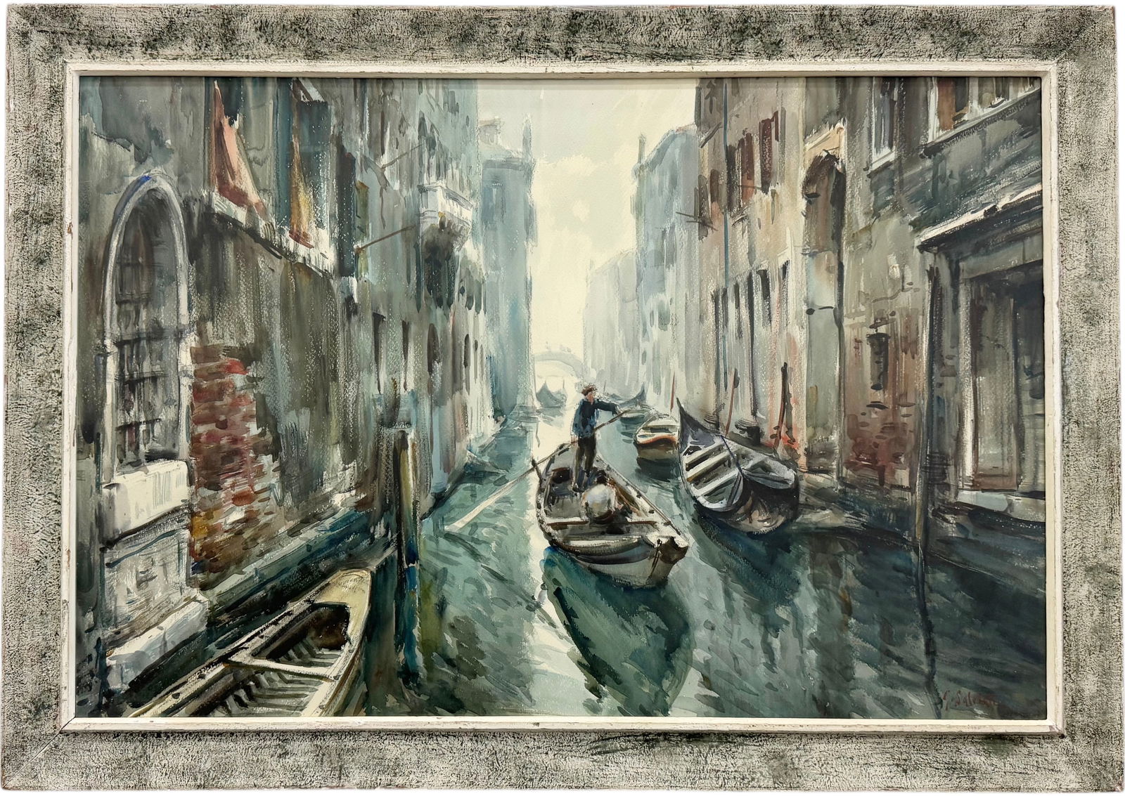 GINO SALVIATI (1911-1998, Italian) Nicely Framed Venice Italy Canal Scene (1 of 3)