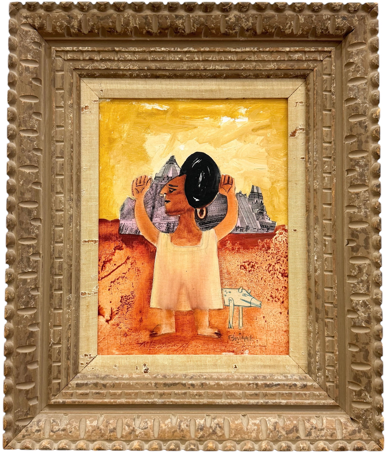 JUDSON REYNOLDS BRIGGS Philadelphia Artist Modernist Primitive Abstract: Oil on board 12 x 9 in, 19 x 16 in (framed)