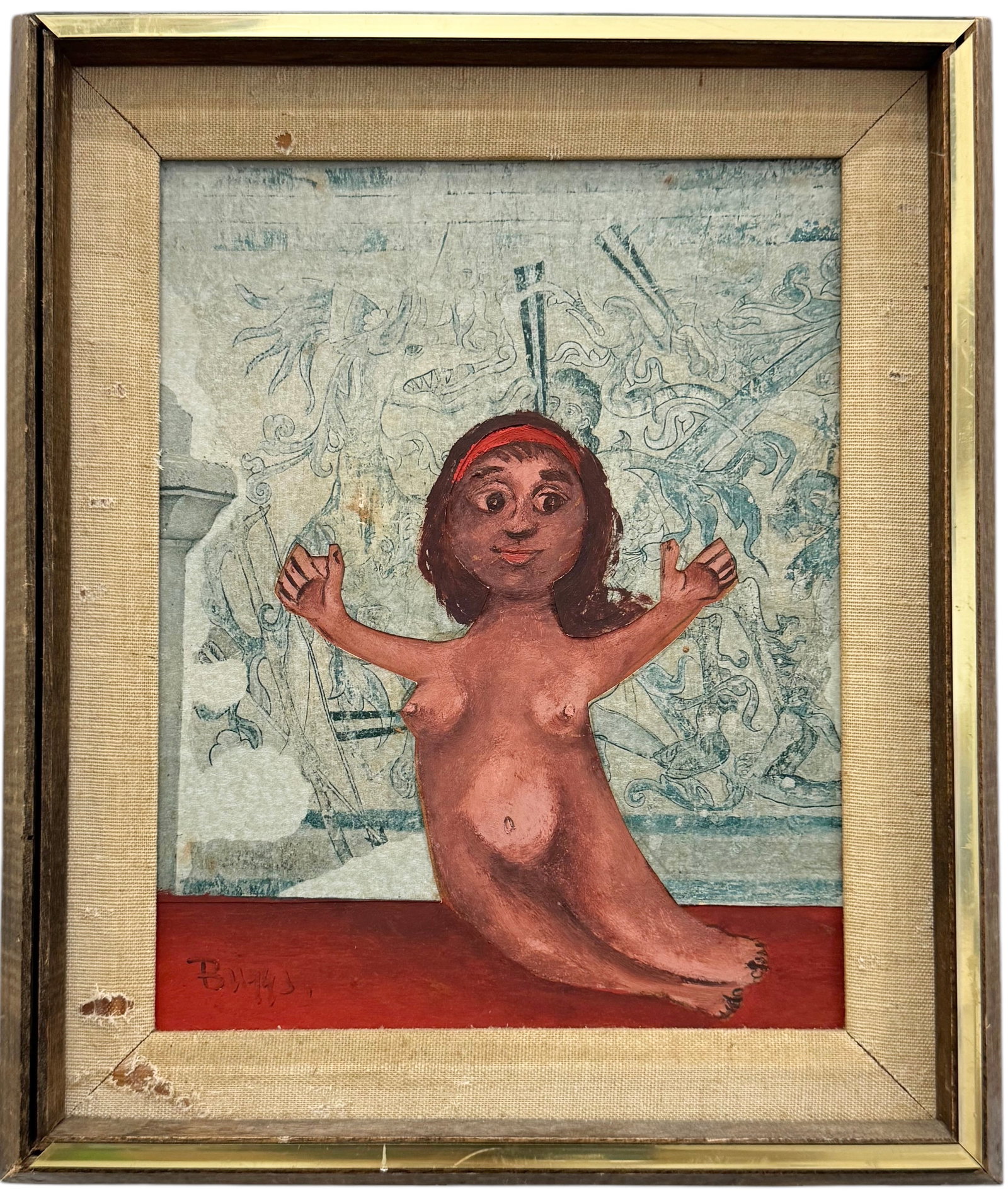 JUDSON REYNOLDS BRIGGS Philadelphia Artist Modernist Primitive Abstract: Oil on board 10 x 8 in, 13 x 11 in (framed)