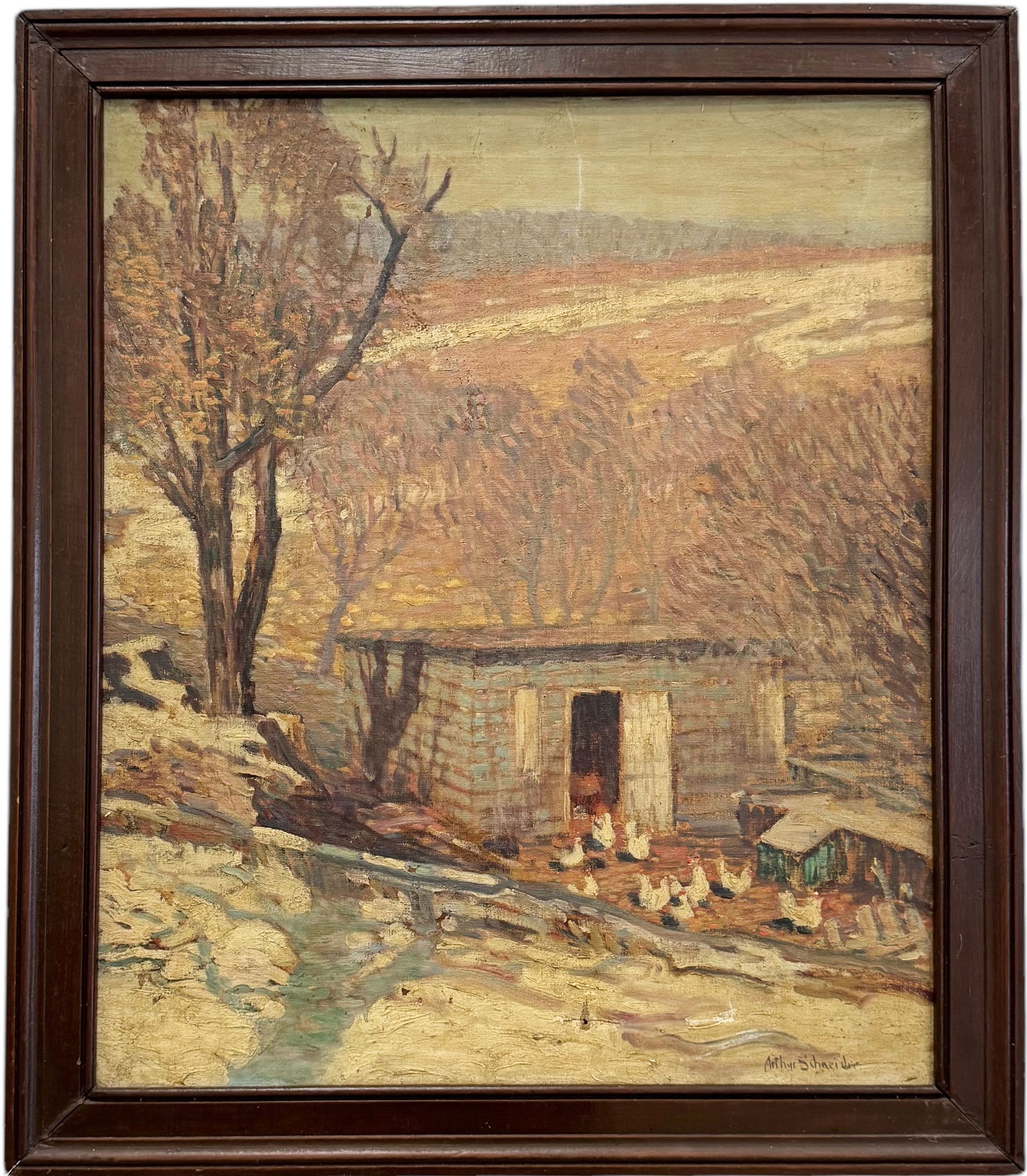 ARTHUR E. SCHNEIDER (1866 - 1942, American) Winter With Chickens, Wisconsin Artist (1 of 4)