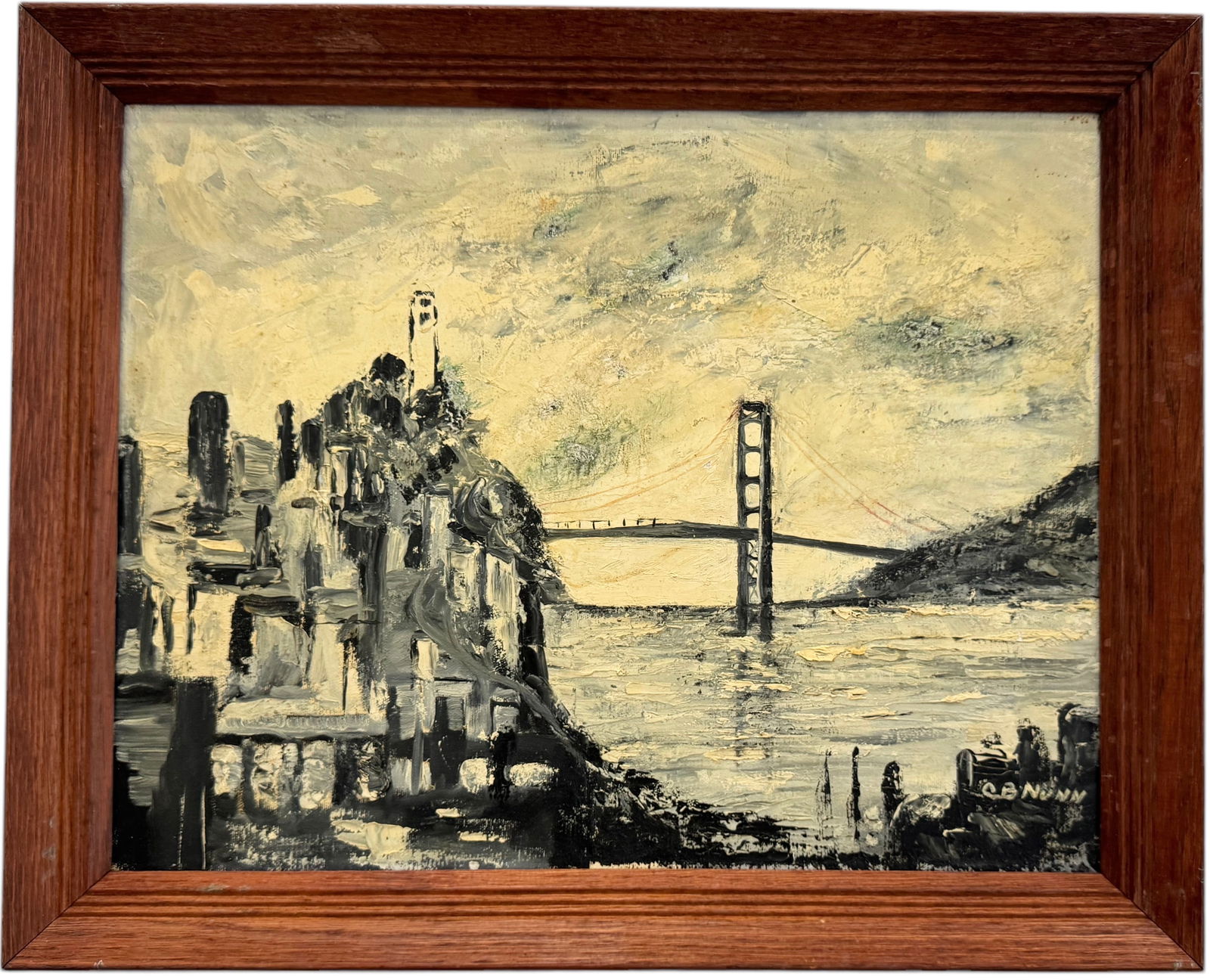 CB NUNN (20th c, American) Modernist View Of The Golden Gate Bridge San Francisco CA (1 of 3)