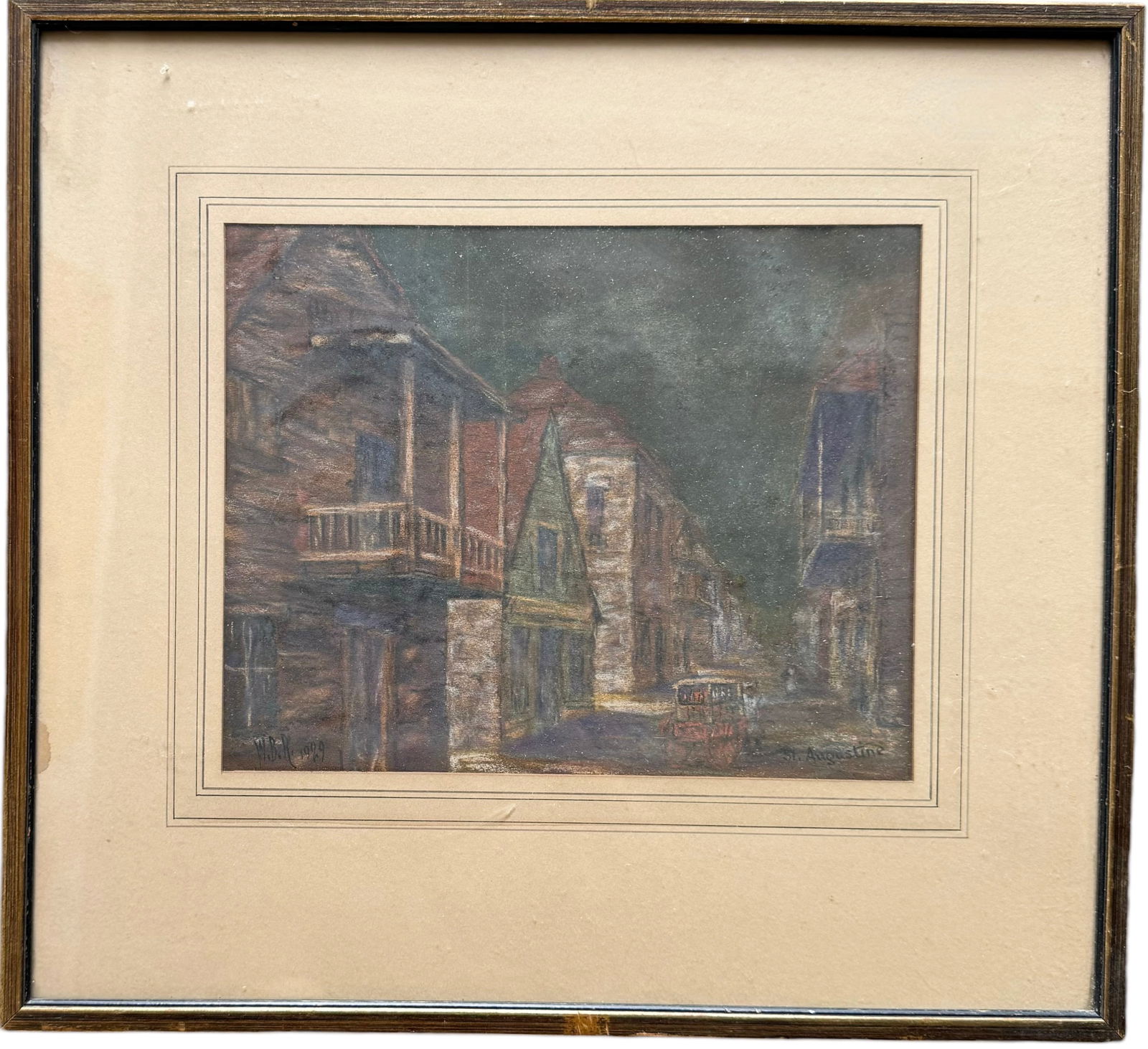 Old Florida St Augustine Street Scene Monogrammed WBR 1929 (1 of 4)
