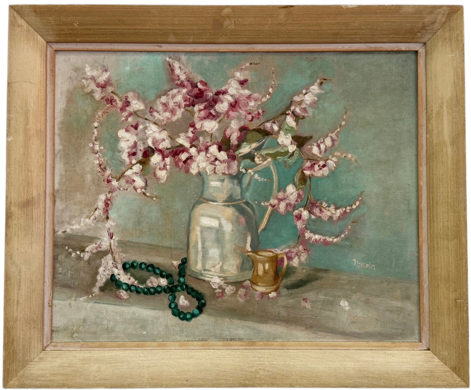 Latin American Still Life Of Flowers Signed Macias: Oil on board 20 x 16 in, 24 x 20 in (framed)