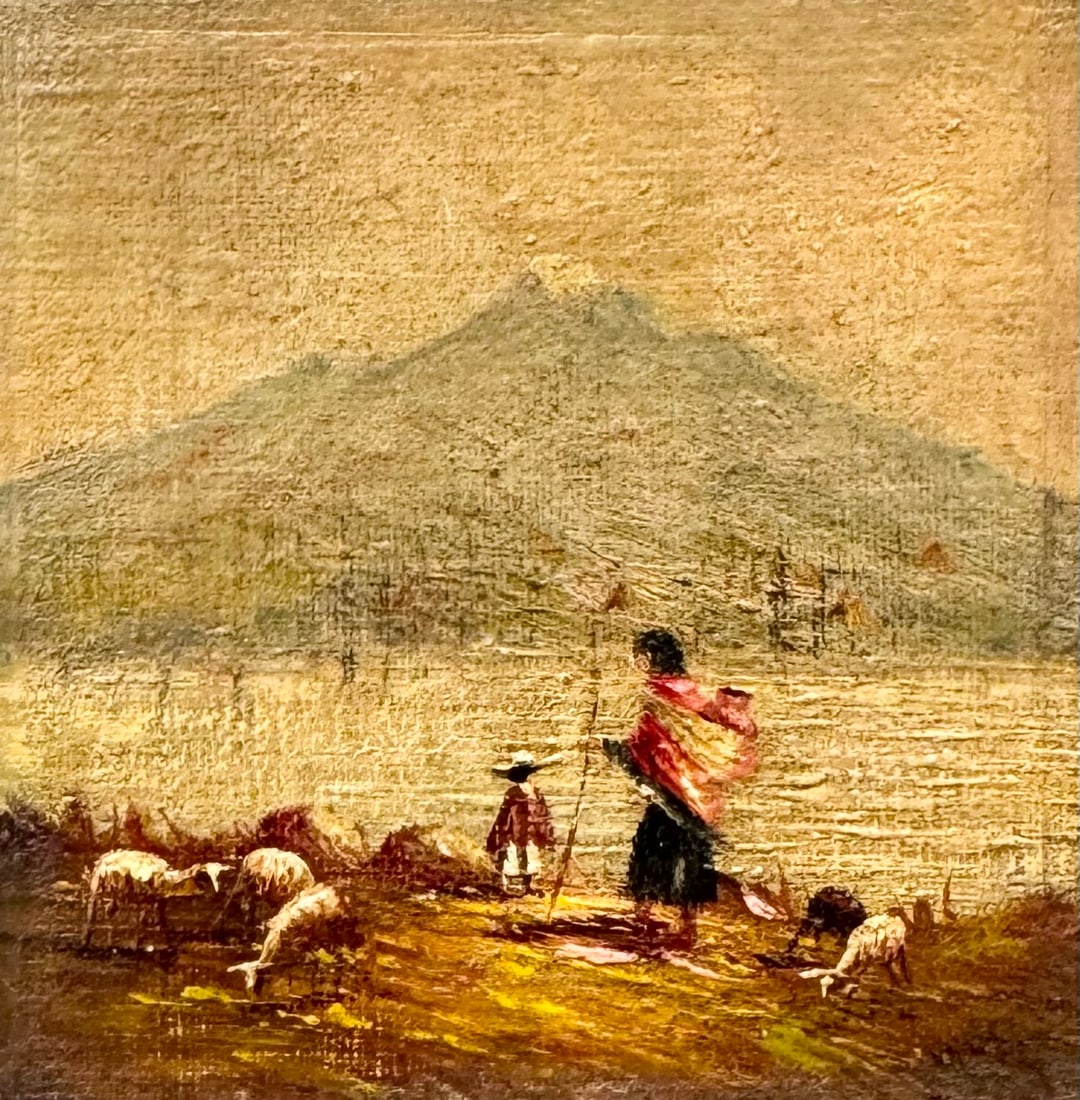 Small Peruvian Impressionist Cusco Mountain Landscape Oil On Board: Oil on board 4 x 4 in