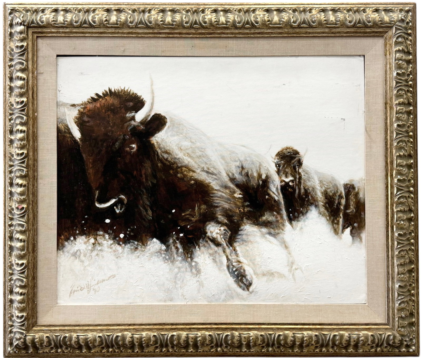 DAVID WILLIAMS American Herd Of Buffalo, Western Art: Acrylic on board 24 x 30 in, 34.5 x 40 in (framed)