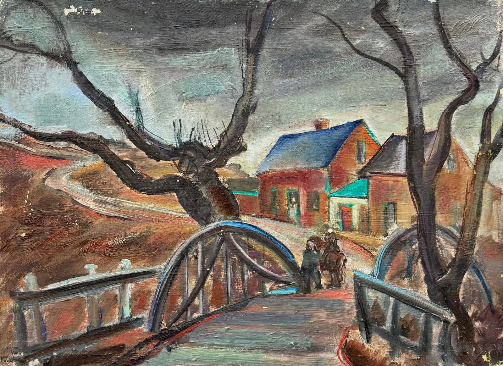 Midwestern American School WPA Era Regionalist Landscape: Oil on board 18 x 24 in
