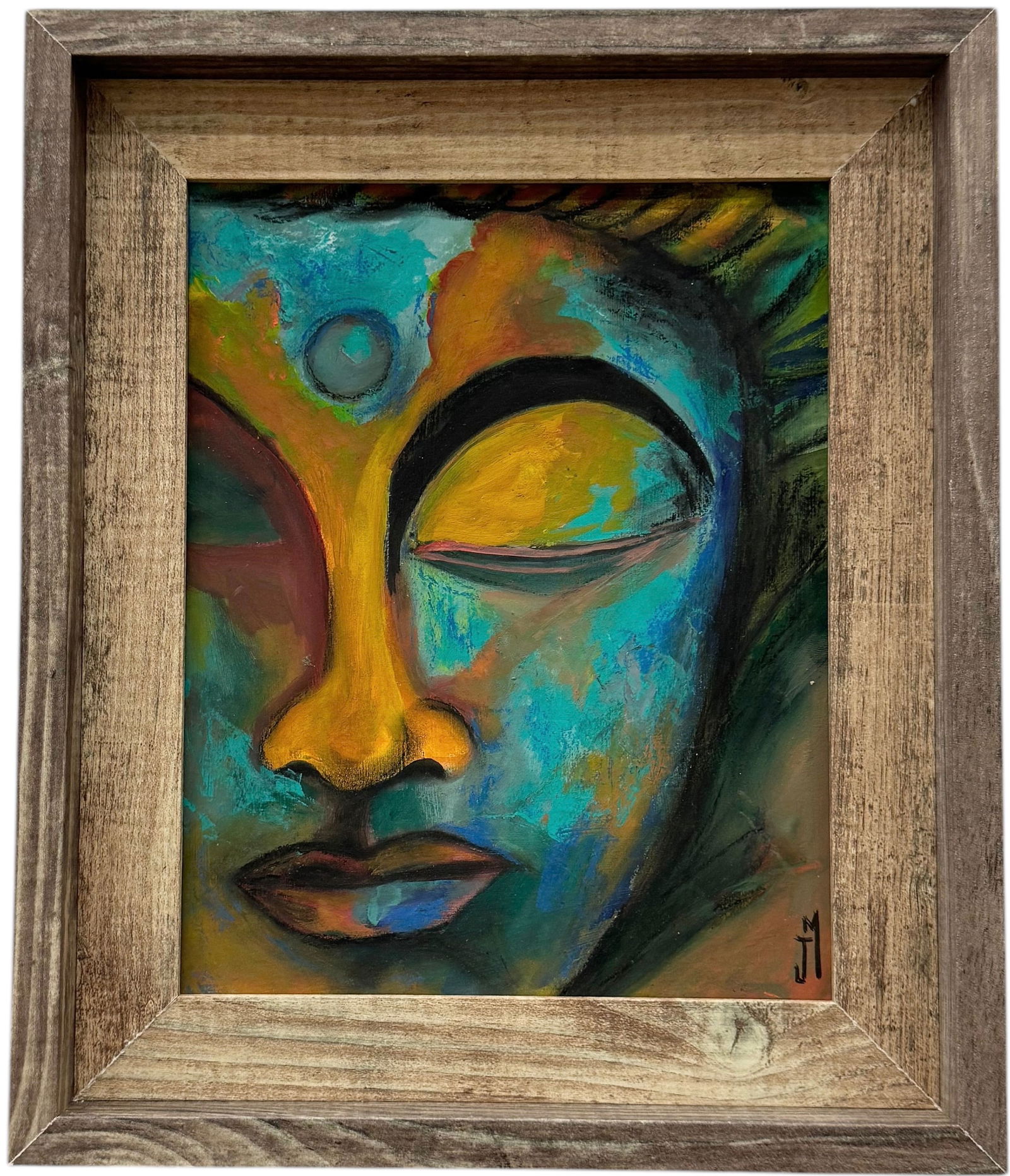 Nicely Framed Painting Abstract Of Buddha Signed (1 of 3)