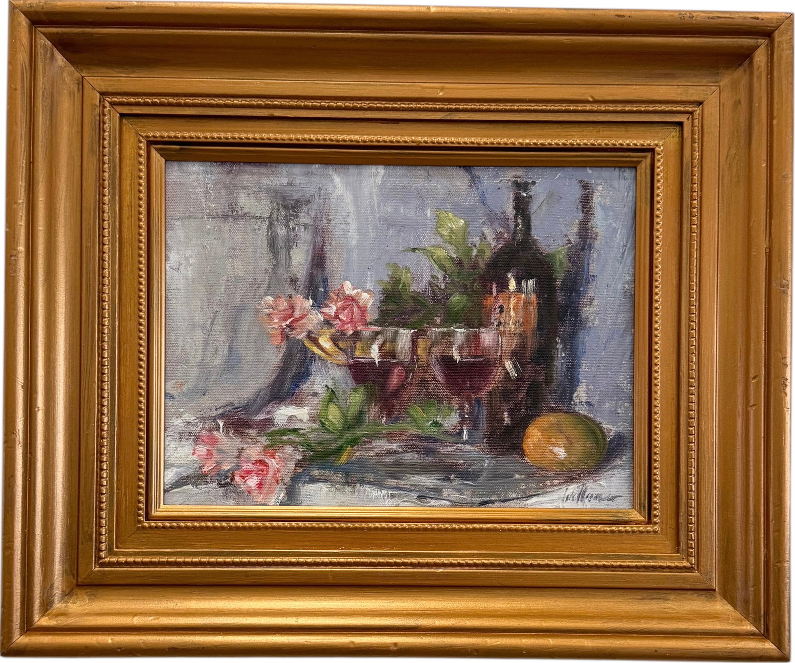 American Impressionist Still Life Signed Williams: Oil on canvas 12 x 9 in, 18 x 15 in (framed)