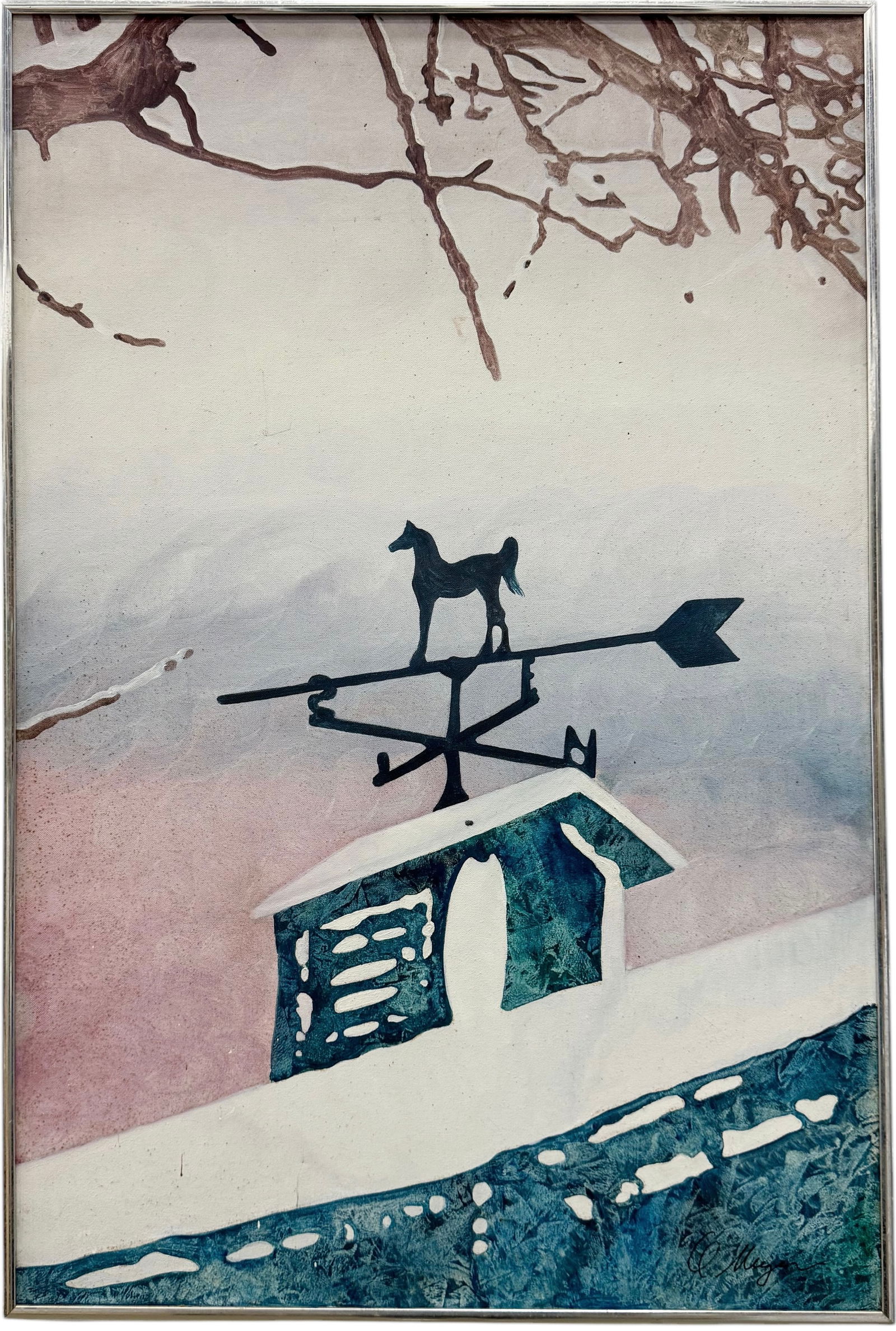 Mid-Century American School Modernist Weather Vane Painting Signed (1 of 3)