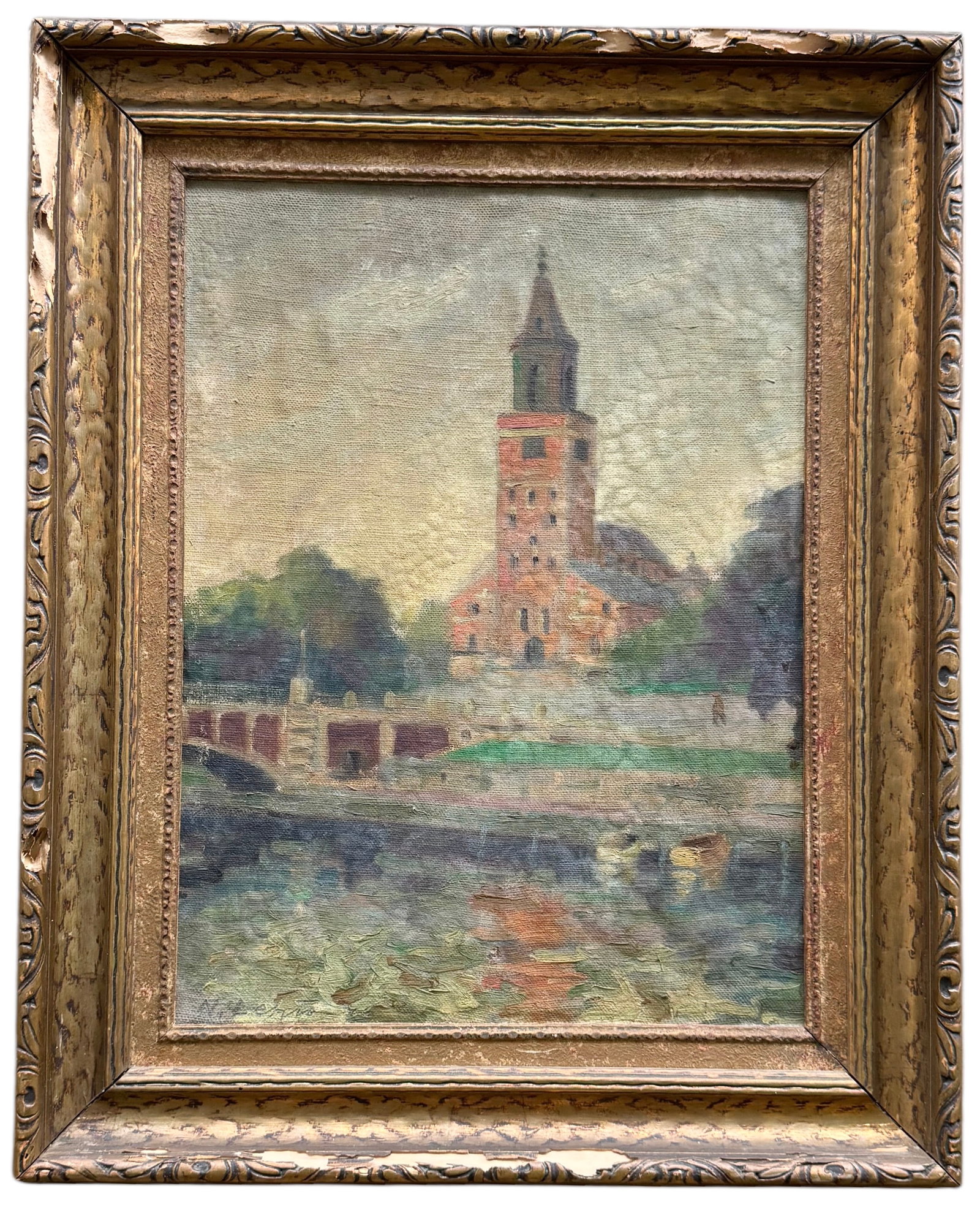 NIKOLAI LEHTO (1905-1994, Finland) Turku Cathedral, Nice Frame: Oil on canvas 16 x 12 in, 21.5 x 17.5 in (framed)