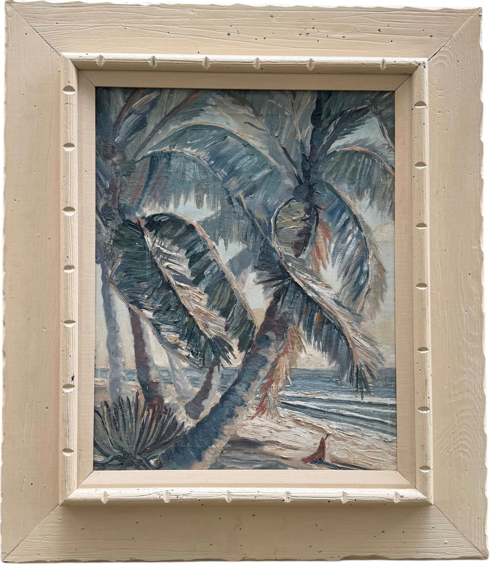 American Impressionist Florida Beach Landscape With Palm Trees: Oil on canvas 20 x 16 in, 26.5 x 24.5 in (framed)
