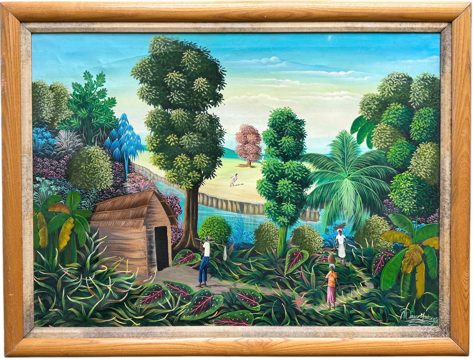 Vintage Large Haitian Landscape Painting Signed Wesner (1 of 3)