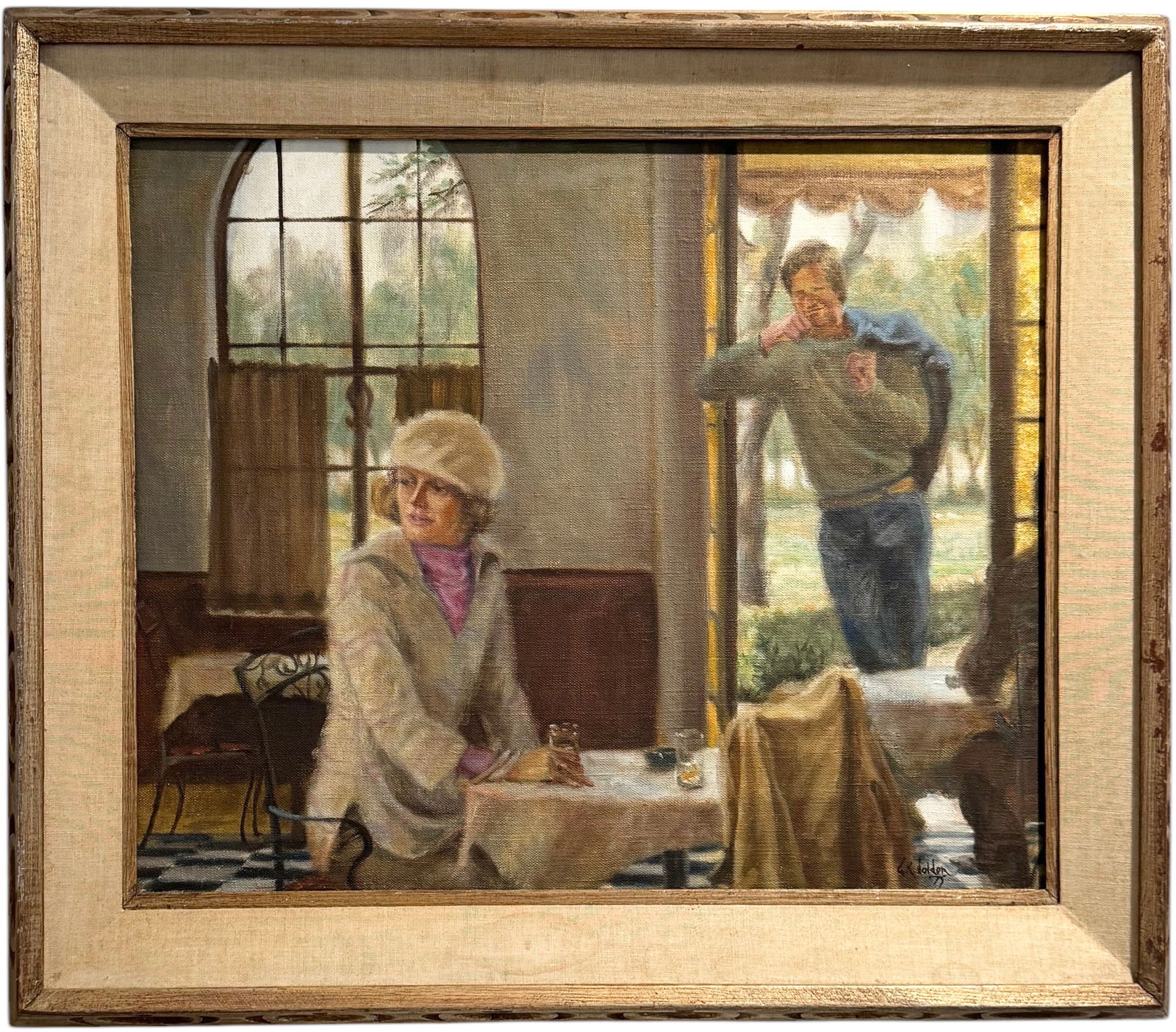 Vintage 1970's American School Interior Florida Scene Signed Nicely Framed (1 of 3)