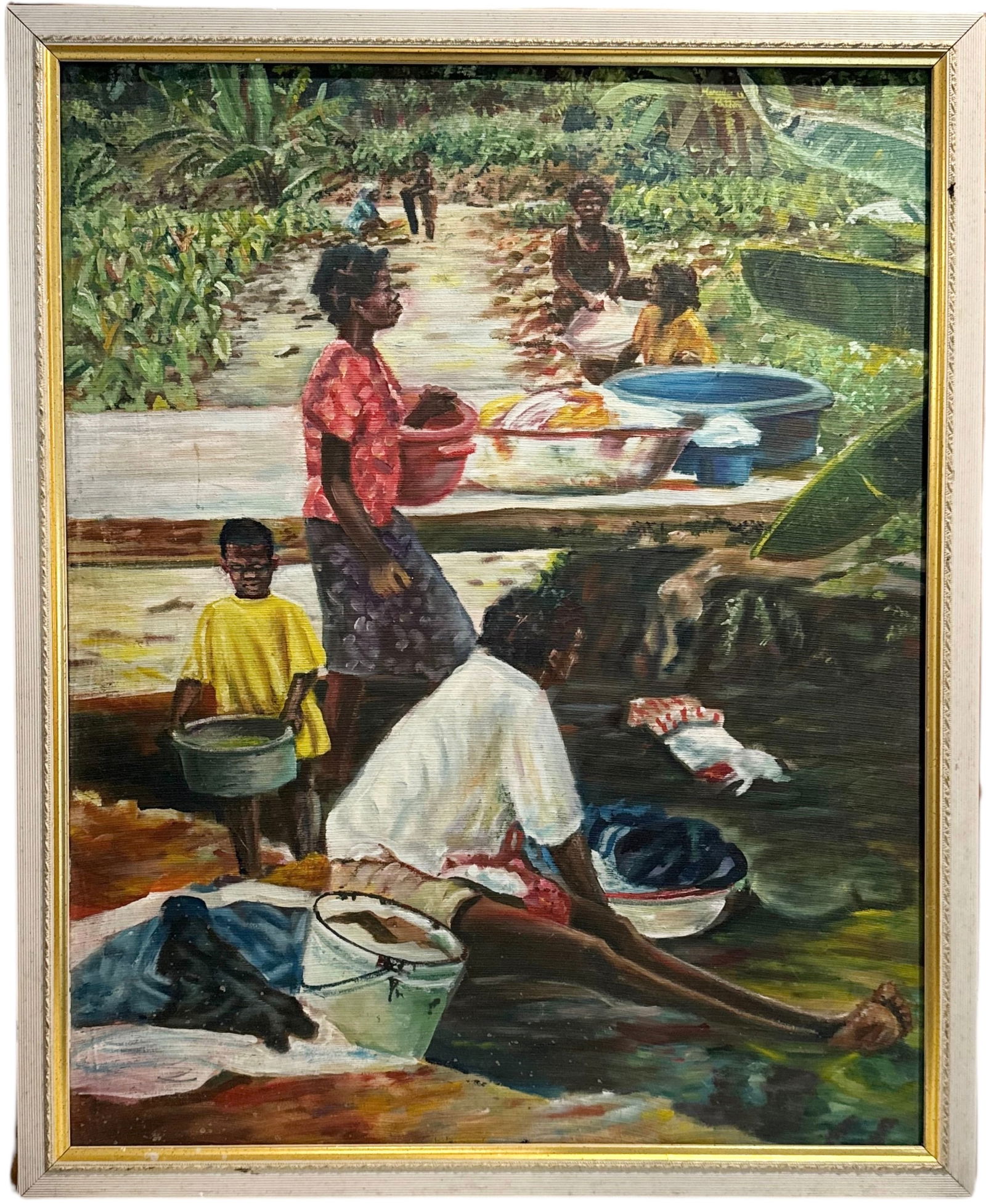 MARCELLUS MATHIEU (20th c, Haitian) Figures Working In Landscape (1 of 3)