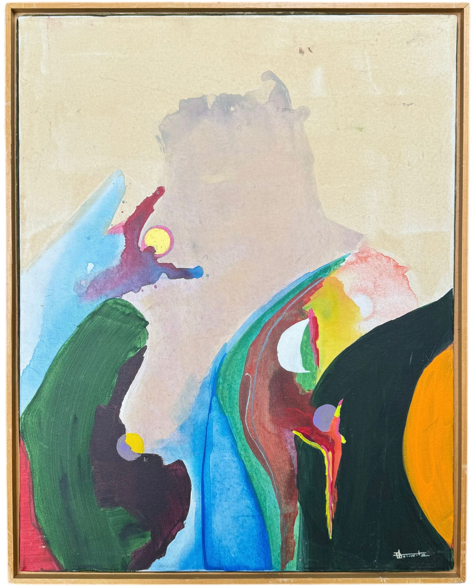 Nicely Framed Vintage Modern Abstract With Figures Signed Unknown Artist (1 of 3)