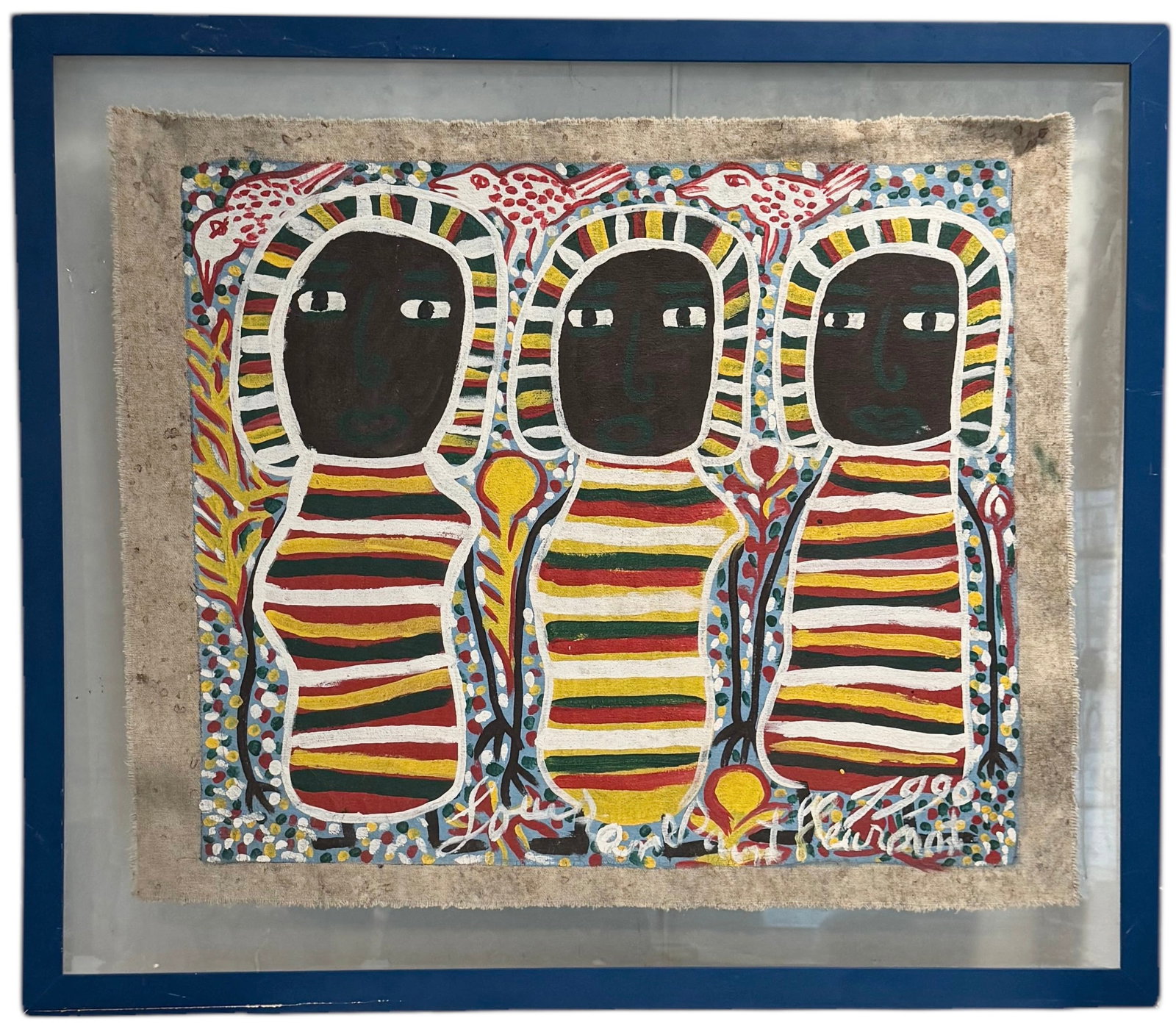 LOUISIANE SAINT FLEURANT (1924-2005, Haitian): 26.5 x 22 in, 33 x 28.5 in (framed). Nicely framed but bo front glass