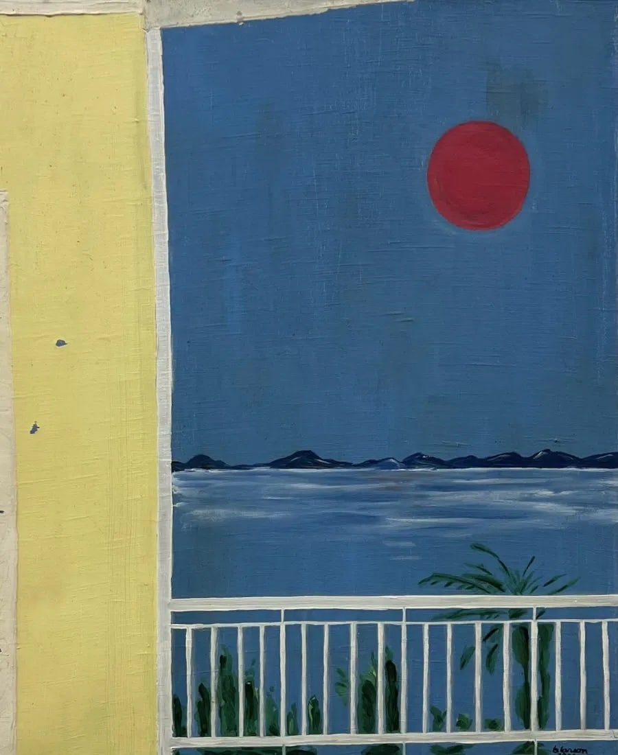 American School Modernist Tropical Florida Window Scene Signed (1 of 3)