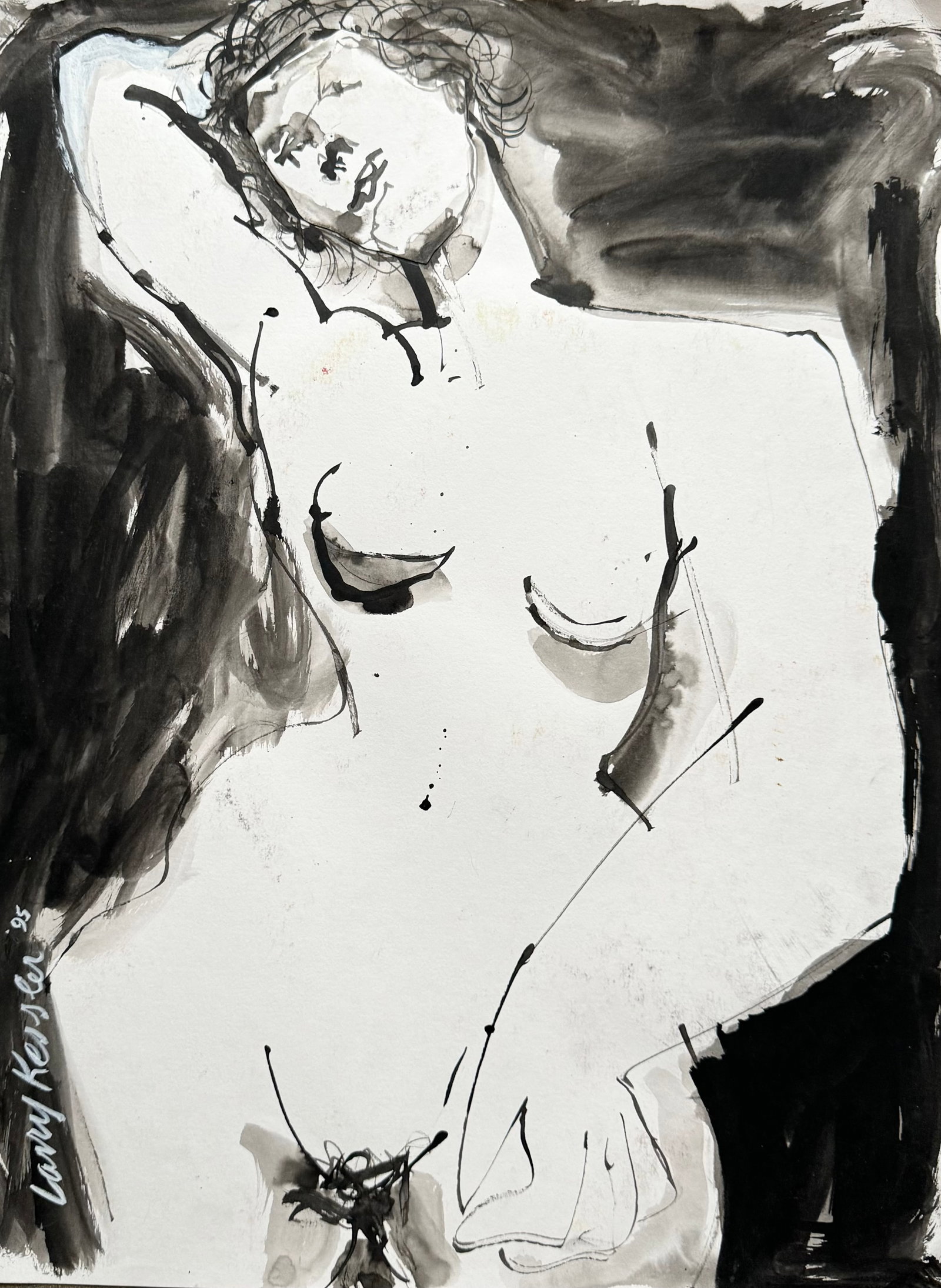LARRY KESSLER (b. 1925, Florida) Black & White Nude, Florida Artist: Mixed media on paper 24 x 18 in
