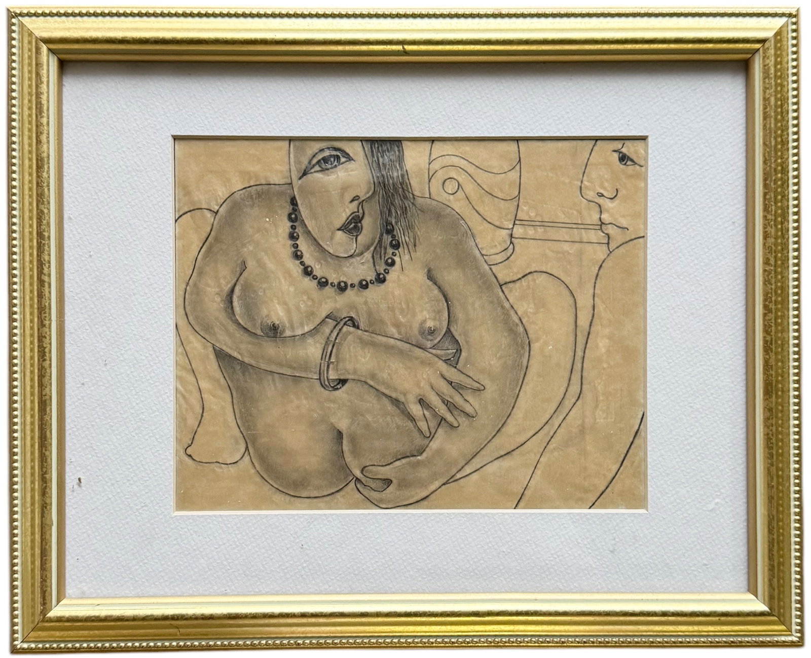 VINCENTE NOTARILE (20th c, American) Cubist Nude Biomorphic Abstract: Graphite on paper 16 x 13 in (framed)