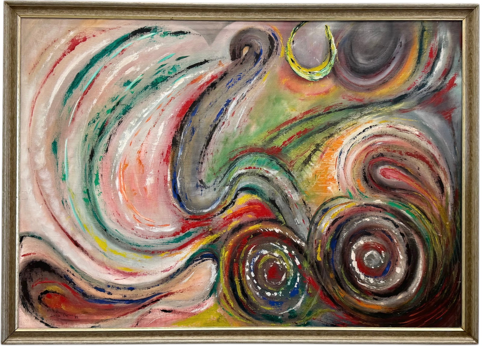 Large Vintage Brazilian School Abstract Painting Signed: Oil on canvas 49 x 34.5 in, 52.5 x 38 in (framed)