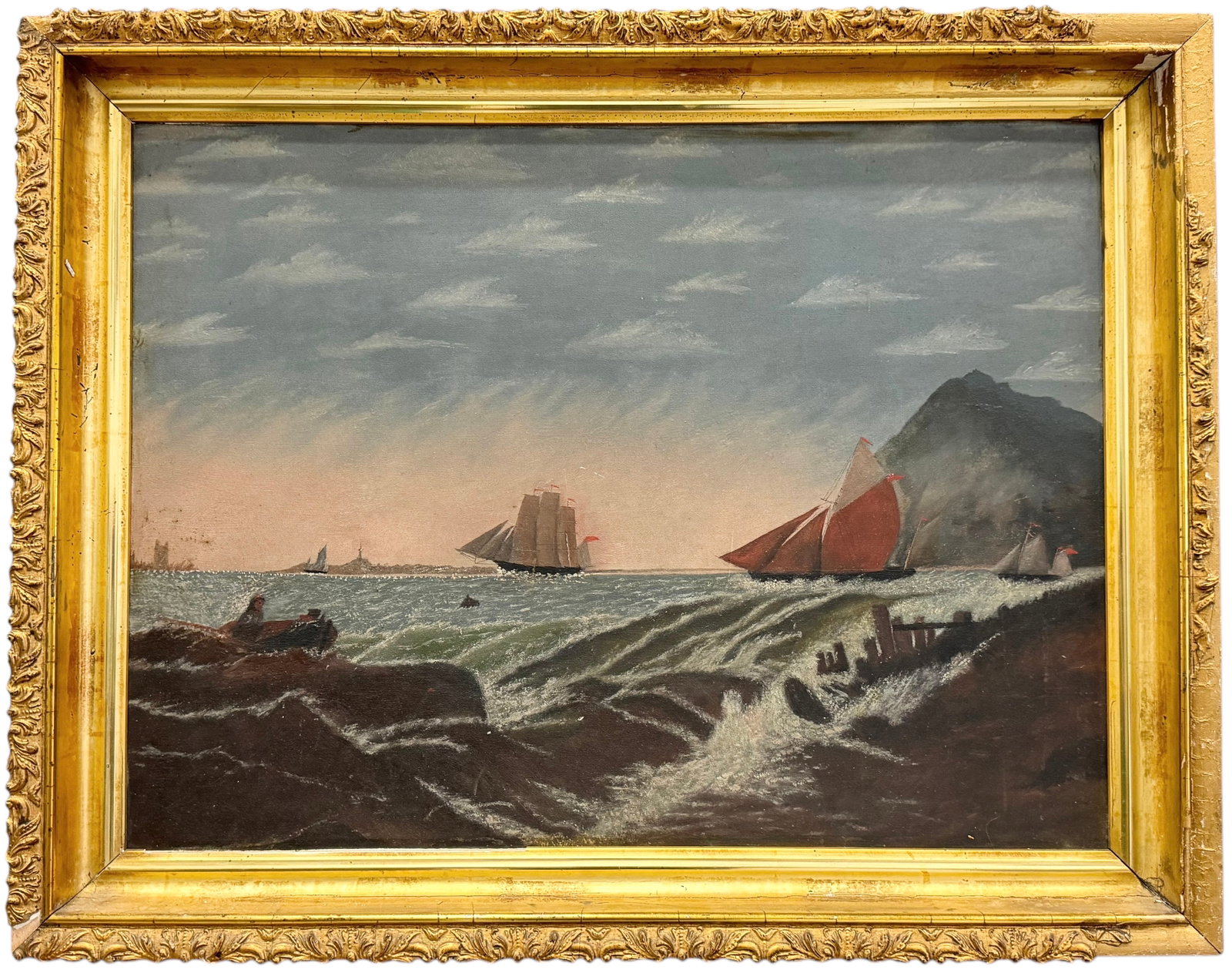 19th Century European School Nautical Seascape London Ontario Canada Gallery Label: Oil on board 24 x 18 in, 28 x 22 in (framed)