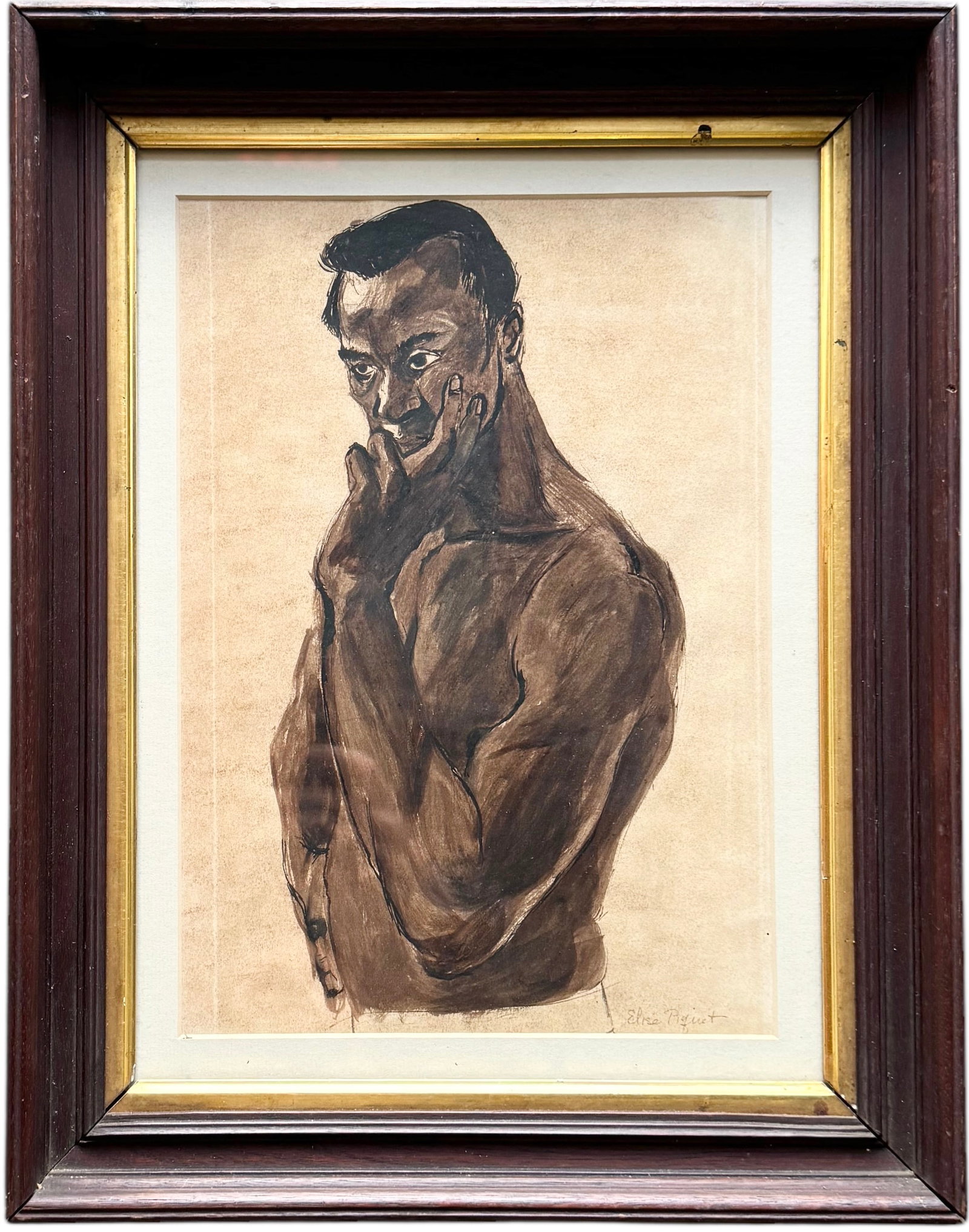 ELISE PIQUET 20th c Black Male Nude, Nicely Framed: Watercolor on paper 18 x 14 in (framed)