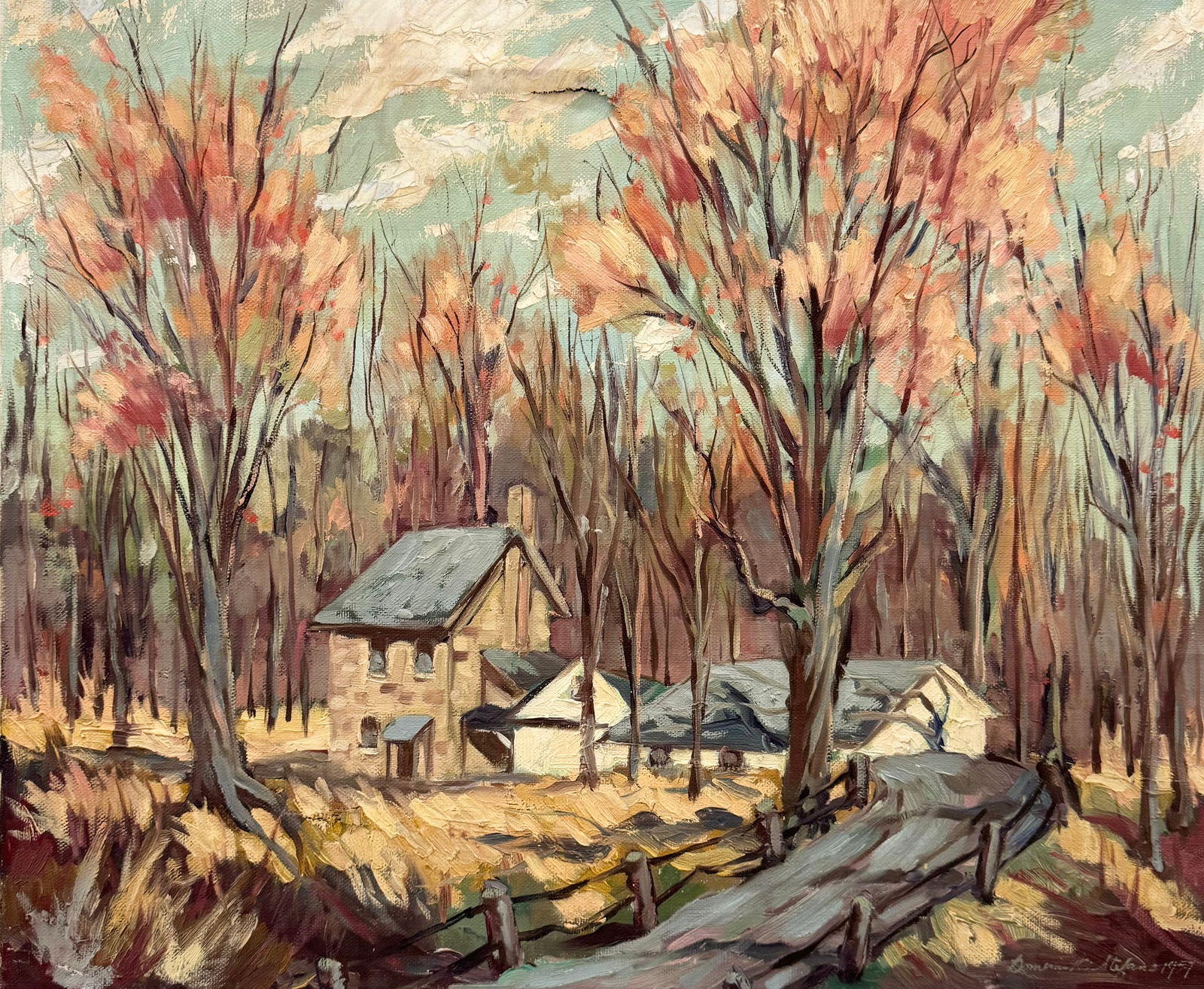 American School Impressionist Landscape With House, Signed (1 of 3)