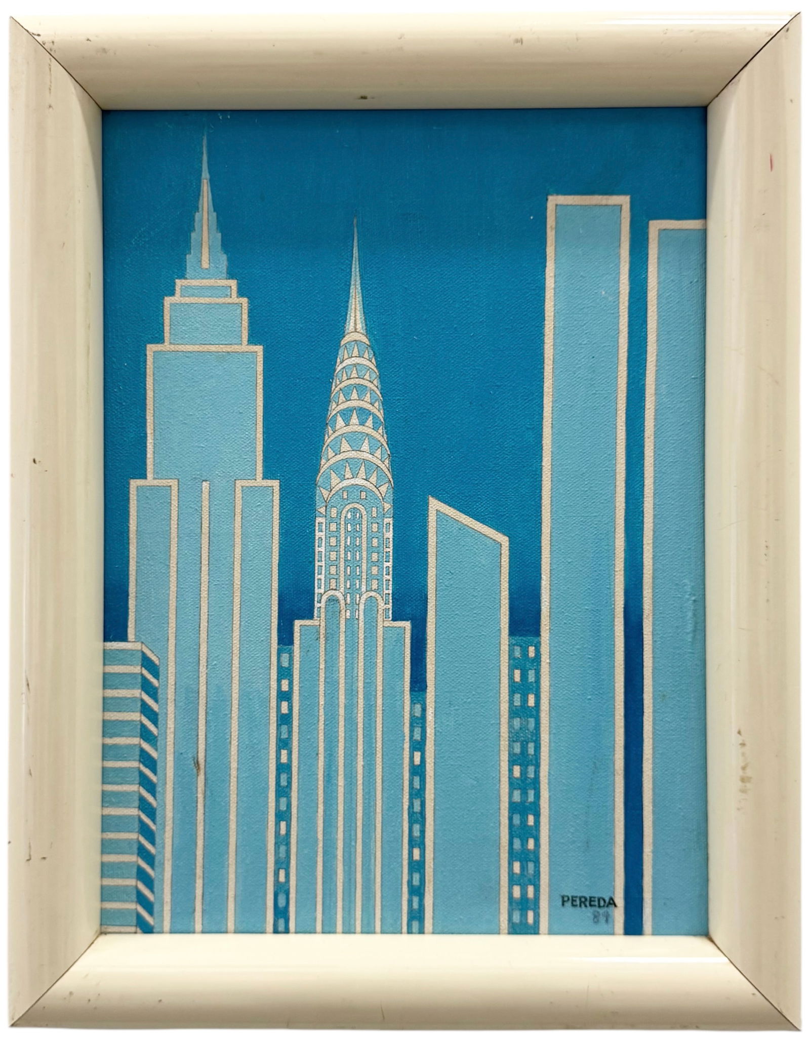 Vintage Art Deco City Scene Of New York City The Chrysler Building Signed Pereda (1 of 3)