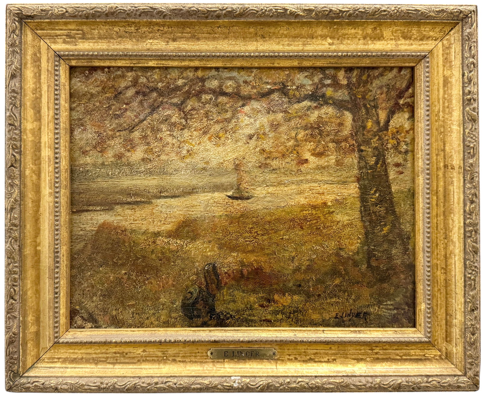 Antique Hudson River School Landscape Painting Signed E. Linder (1 of 3)