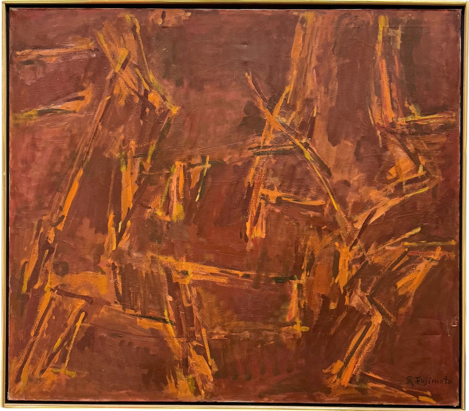 Large Mid-Century Japanese School Abstract Expressionism Signed Fujimoto (1 of 3)