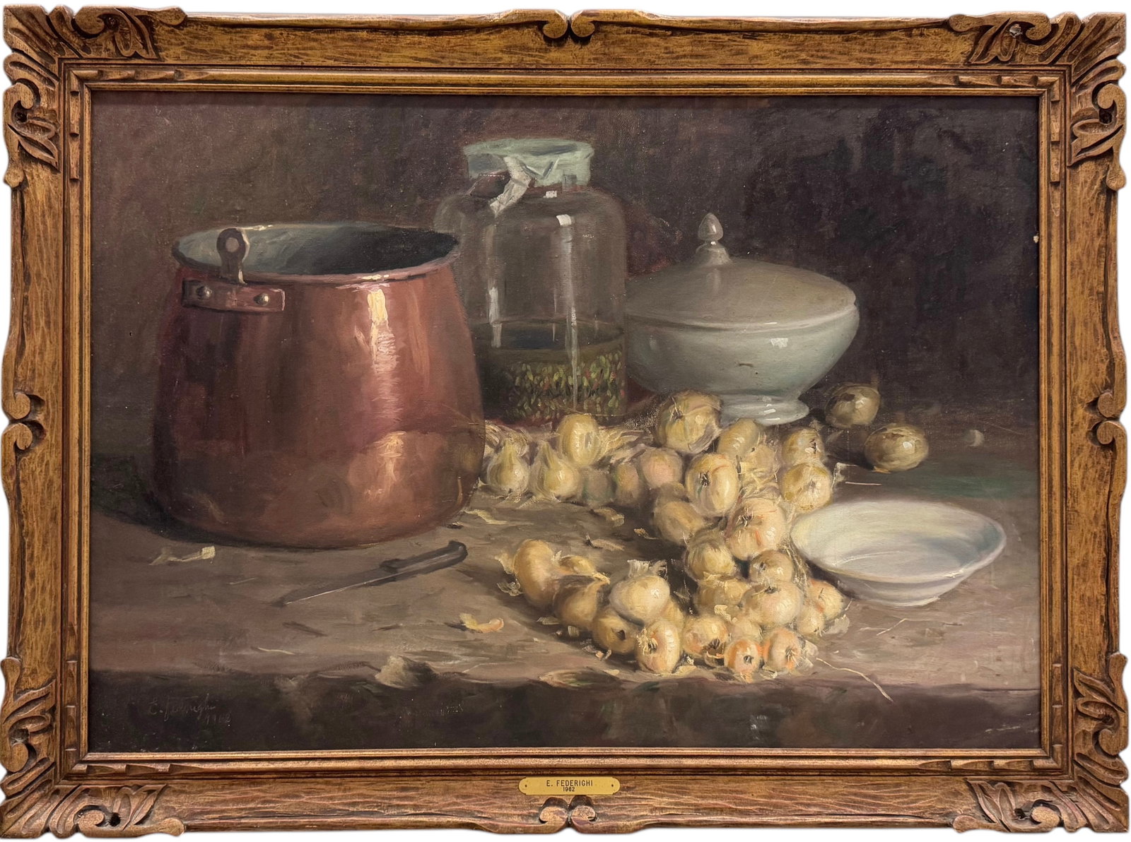 ETTORE FEDERIGHI (1909-1979, Brazilian) Still Life, Beautiful Frame: Oil 43 x 30 in, 49.5 x 36.5 in (framed)