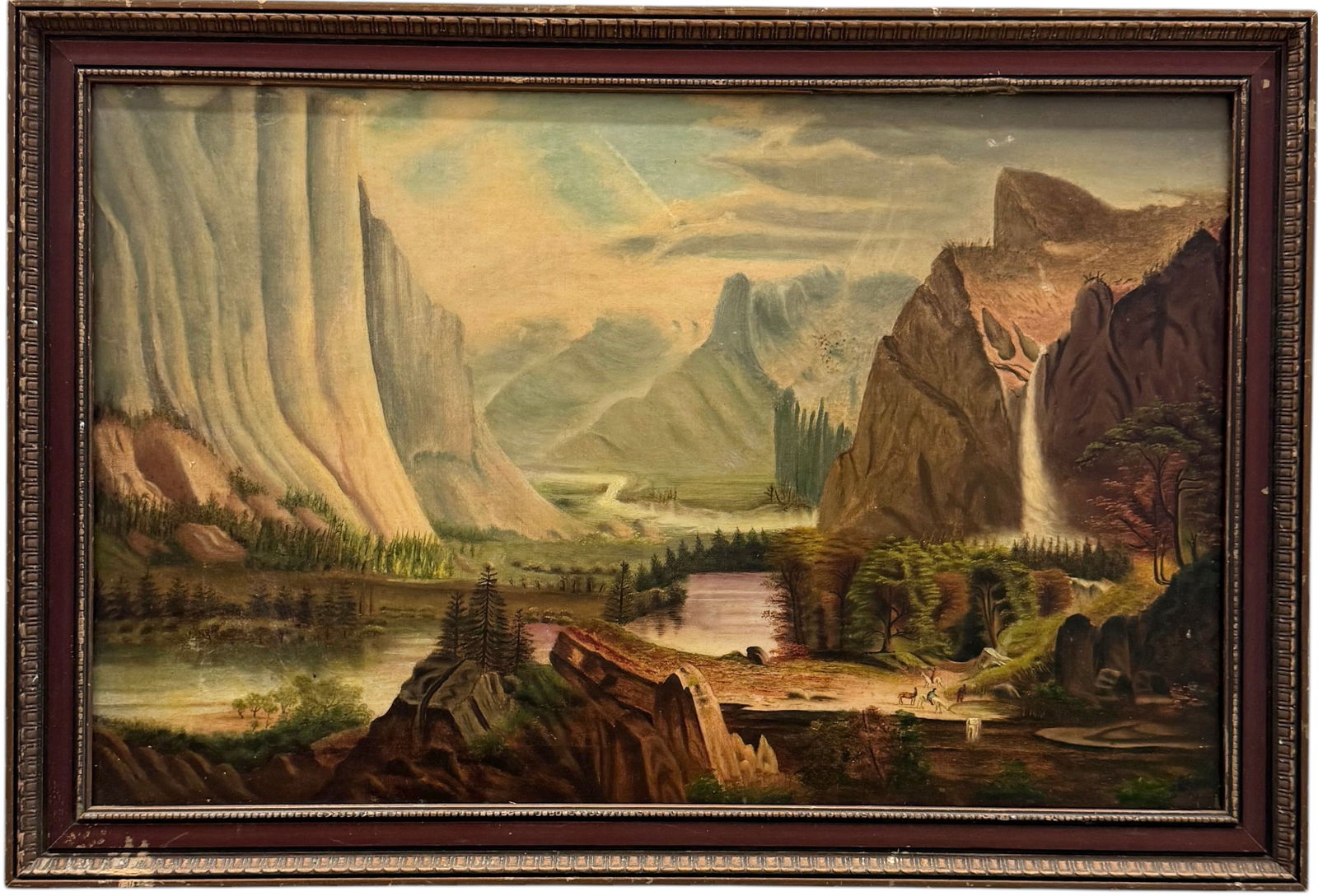 19th Century Painting Of Yosemite National Park California: Oil on canvas 28 1/4 x 18 1/4 in, 31.5 x 21.5 in (framed)