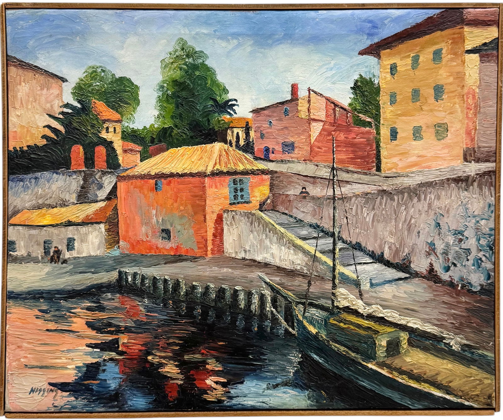 European School Impressionist Harbor Scene Signed Higgins (1 of 3)