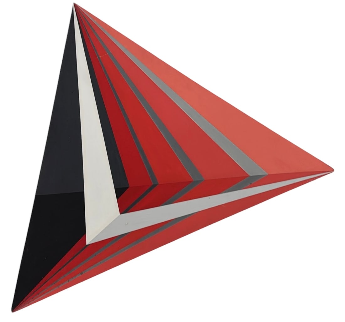 LINDA KLEIN Large Mid-Century Modern Triangular Oil On Masonite Geometric Abstract (1 of 6)